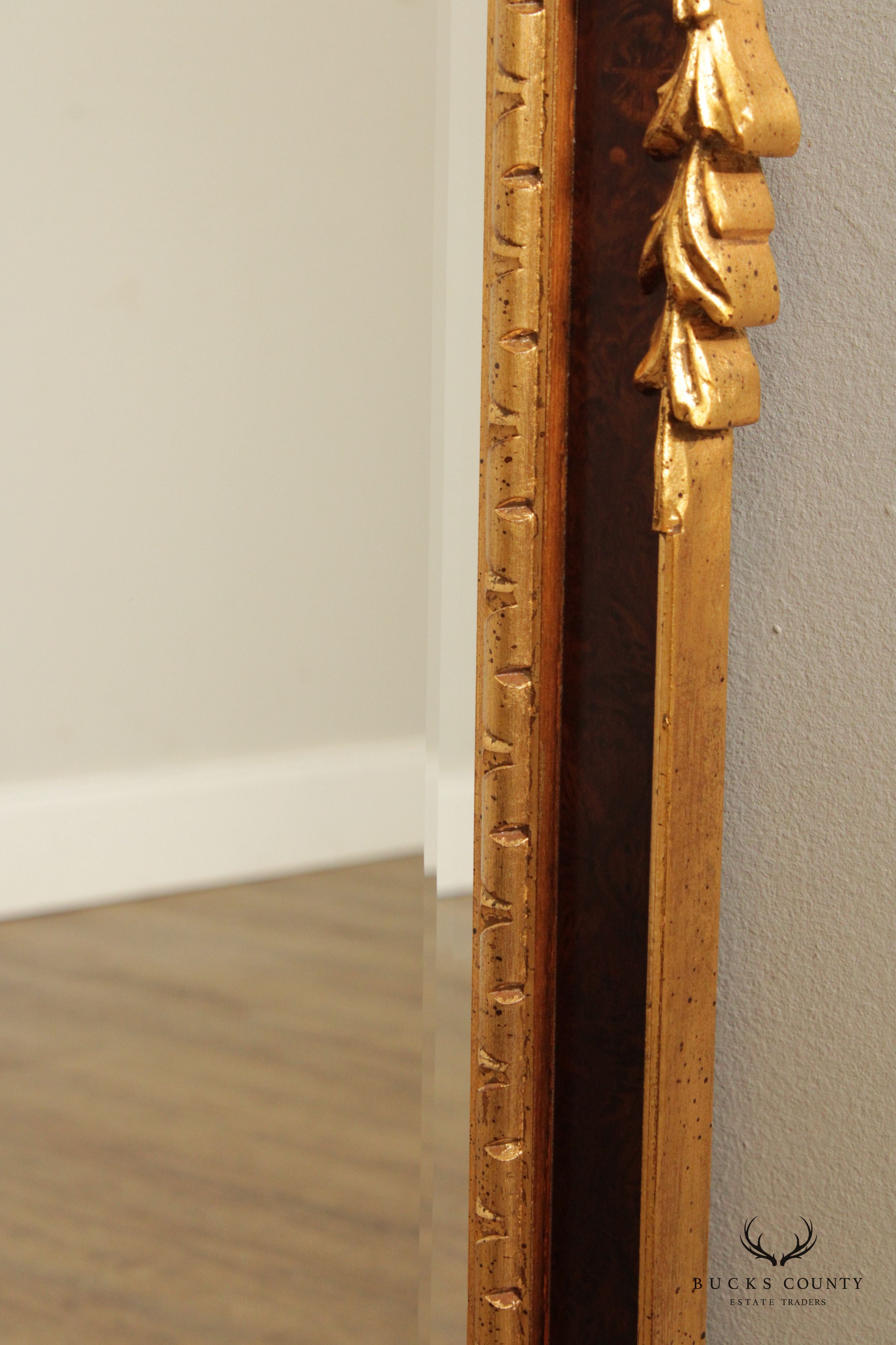 LaBarge Georgian Style Parcel Gilt Burl Wood Mirror