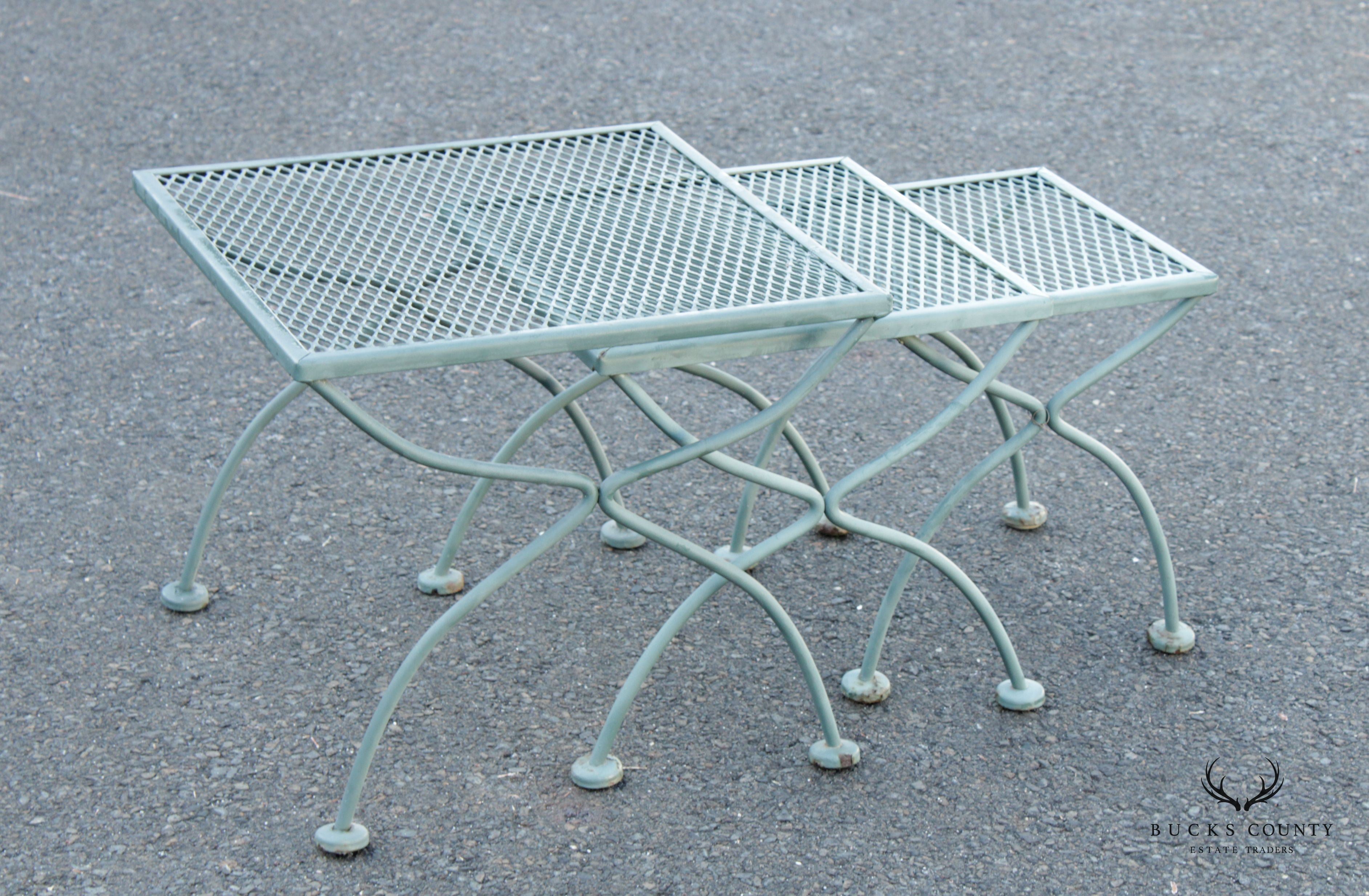 Mid Century Vintage Set Wrought Iron Patio Nesting Tables