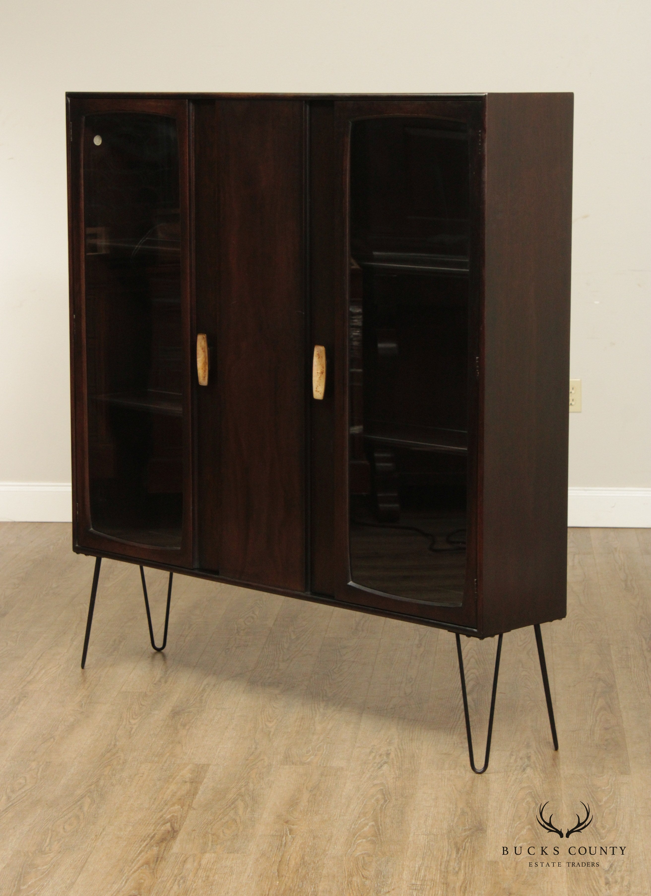 John Stuart Mid Century Modern Glass Door Bookcase