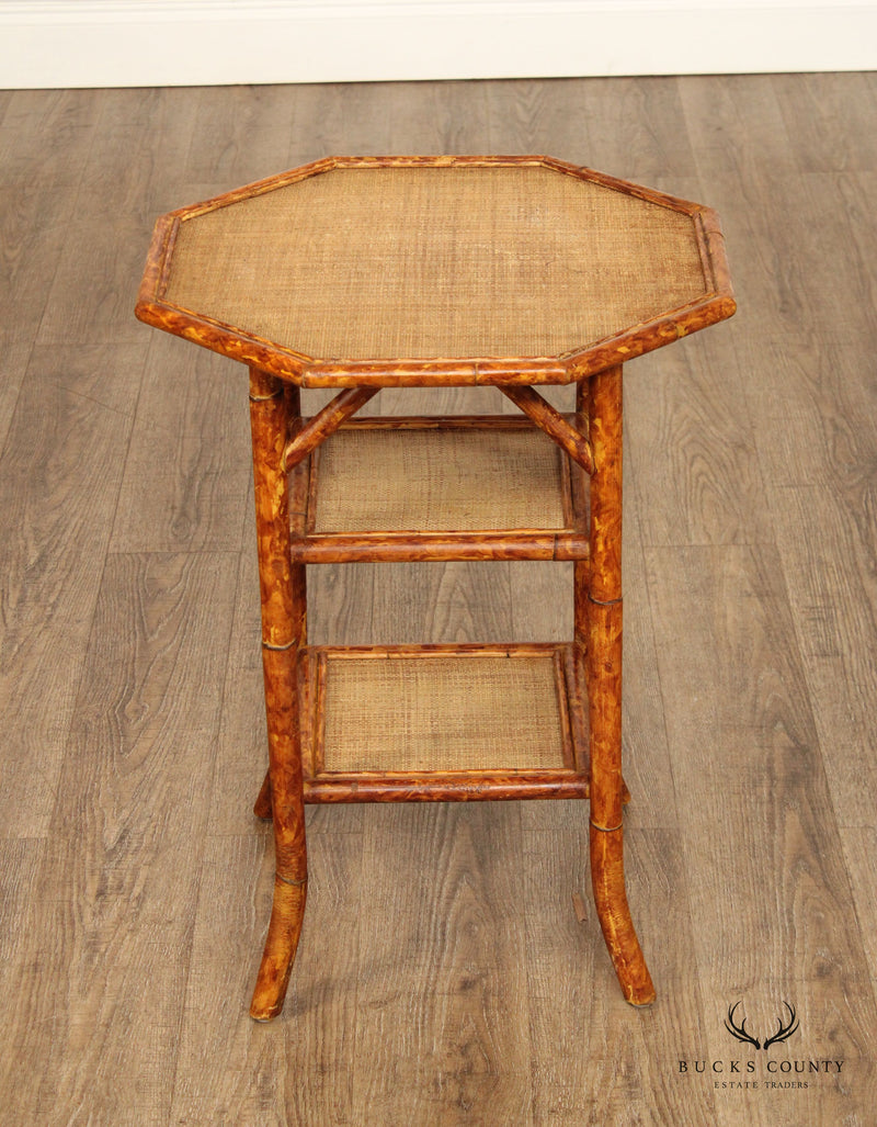 VINTAGE BAMBOO AND RATTAN THREE TIER SIDE TABLE
