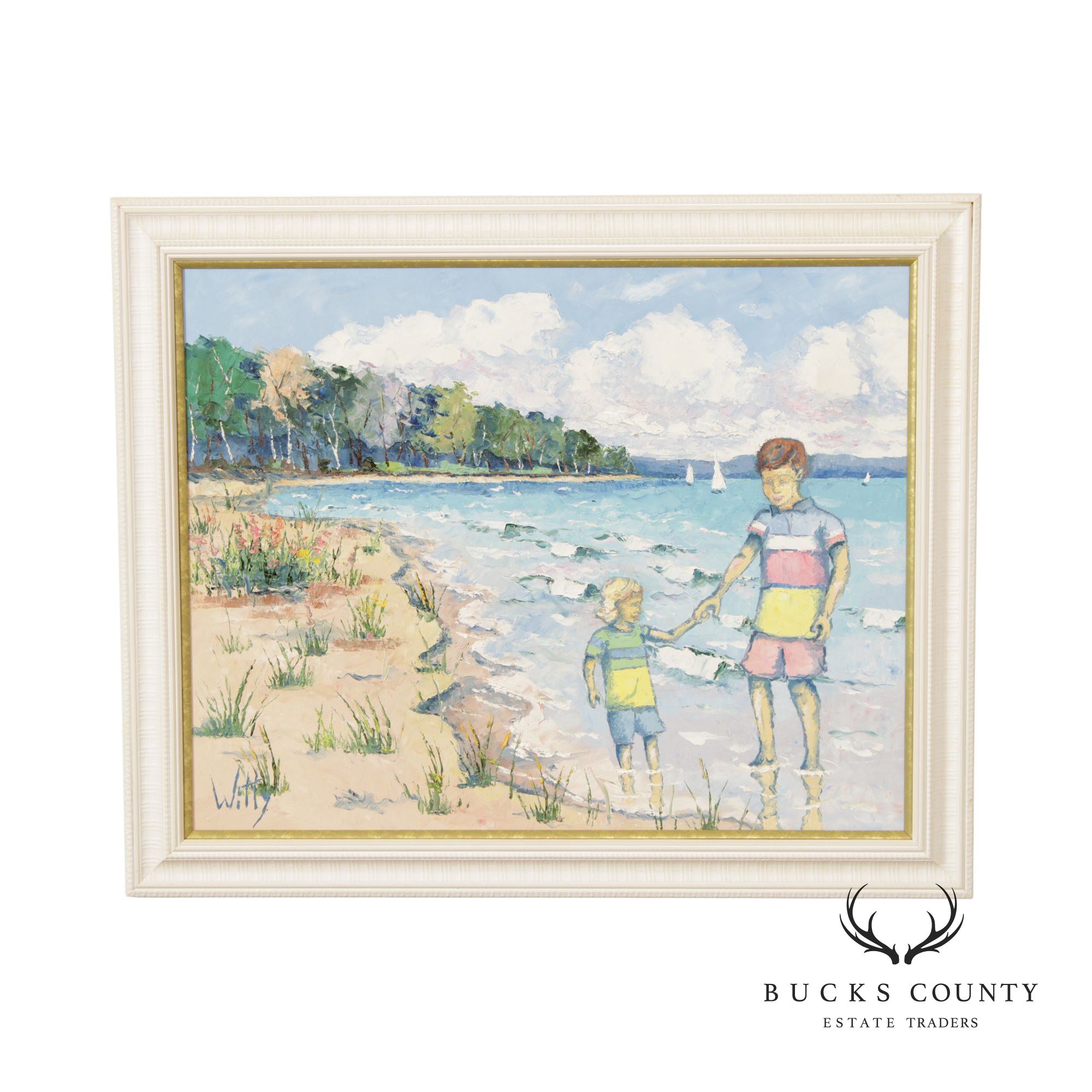 Trisha Witty Children Playing at Seashore Original Oil Painting