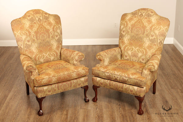 Fairfield Chippendale Style Pair Custom Upholstered Wingback Chairs