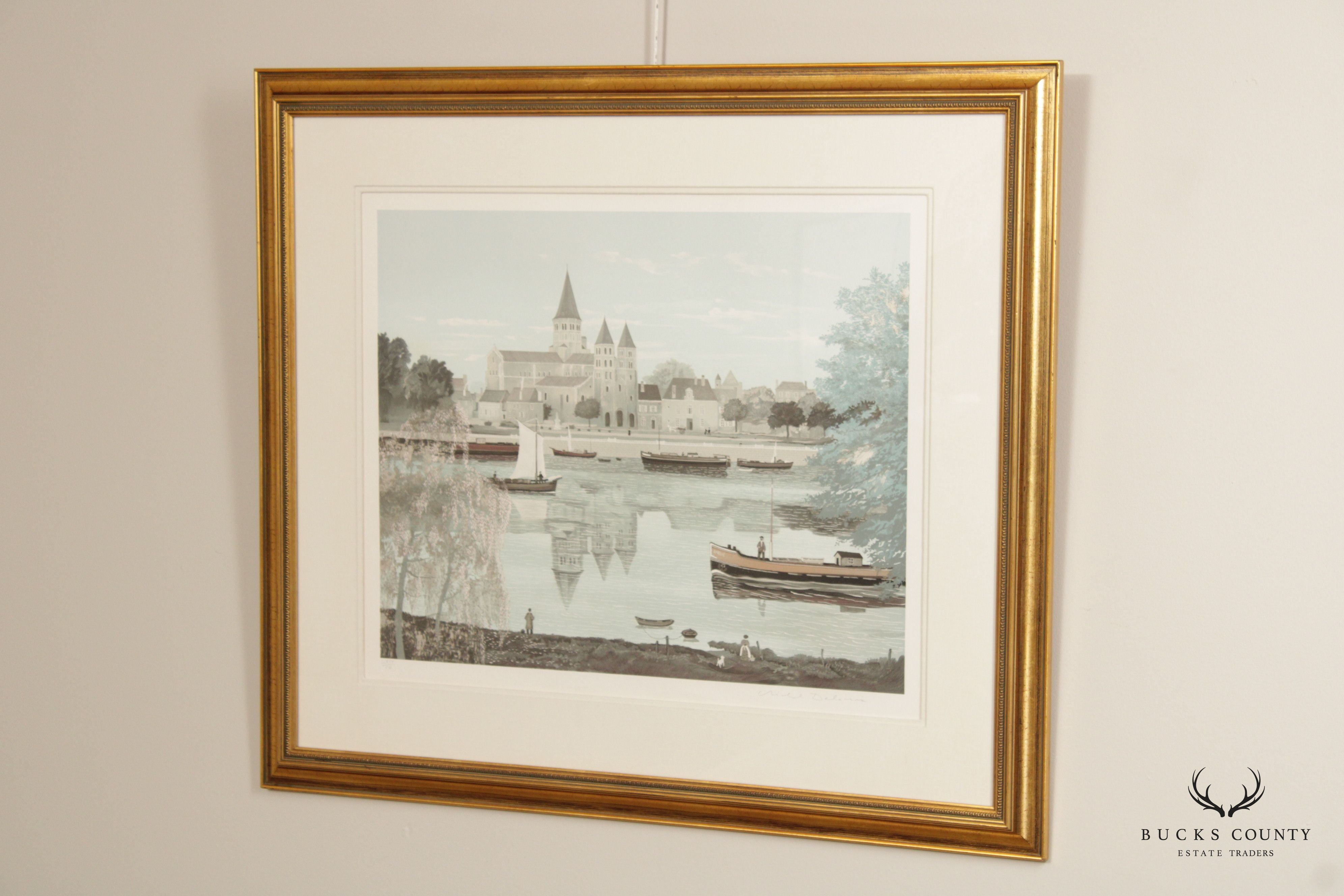 Michel Delacroix 'L'abbaye de Paray le Monial' Lithograph Print, Custom Framed