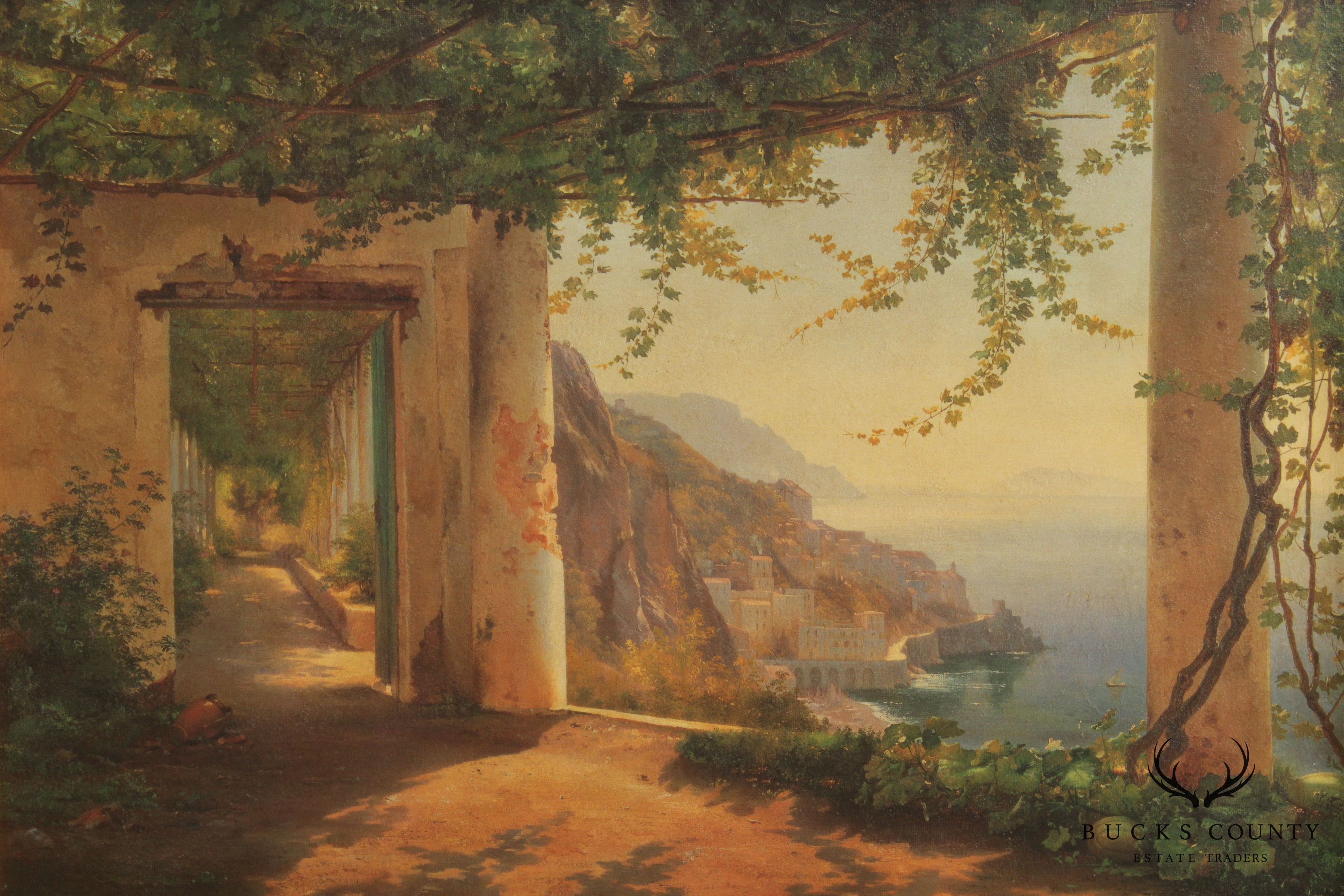 Italian Amalfi Coast Framed  Painting after Carl Frederc Aagaard