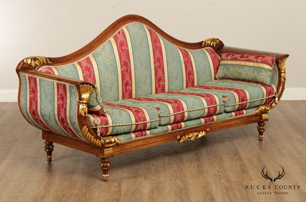 Classical Empire Style Partial Gilt Custom Upholstered Sofa