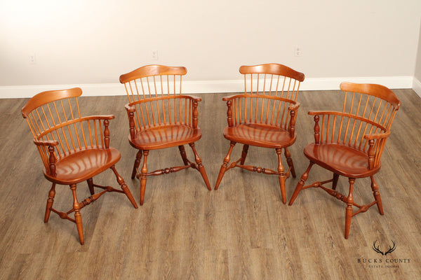 DUCKLOE & BROS INC VINTAGE SET OF FOUR CHERRY WINDSOR DINING CHAIRS