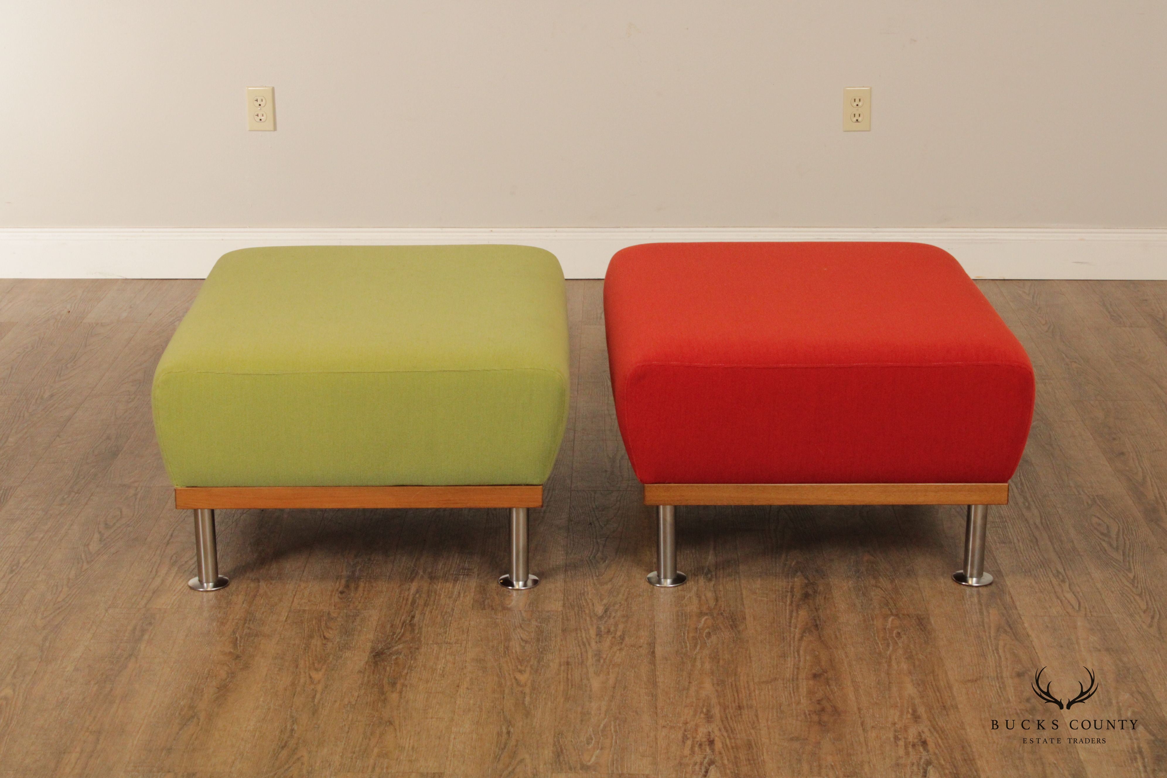 Mid Century Modern Style Pair of Upholstered Ottomans