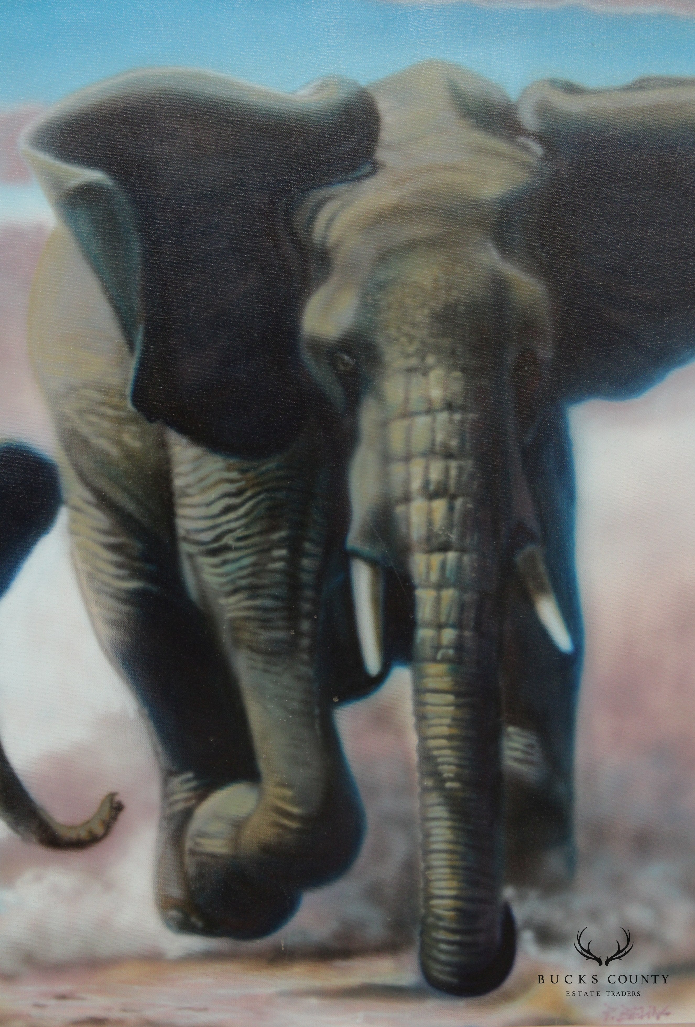 Contemporary Photorealism South African Elephants Original Painting, Signed