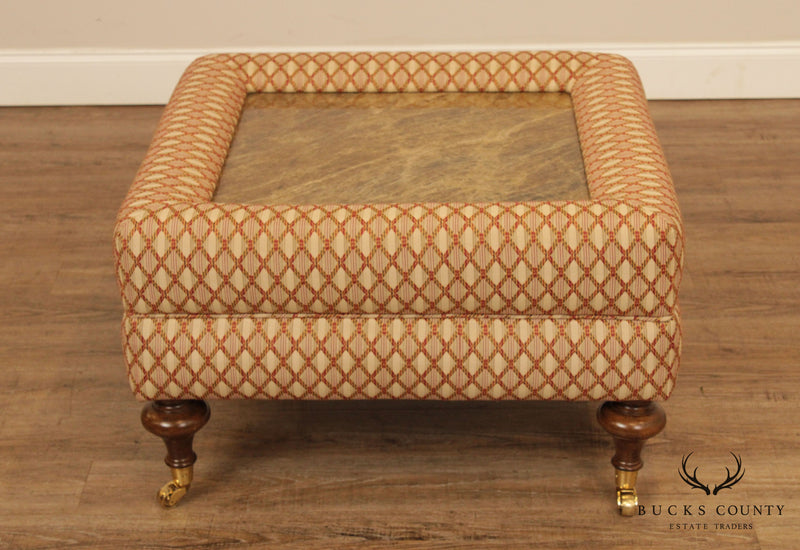 Regency Style Custom Upholstered, Marble Top Ottoman Coffee Table