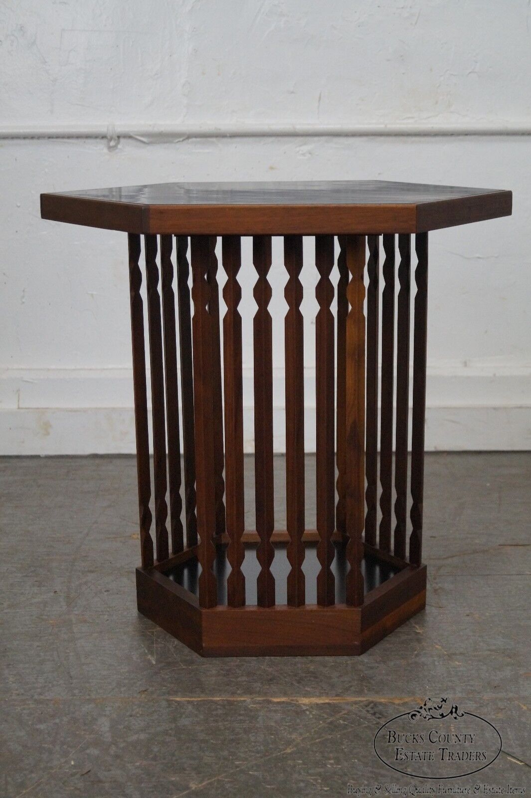 Mid Century Danish Modern Style Walnut Waste Basket and Side Table