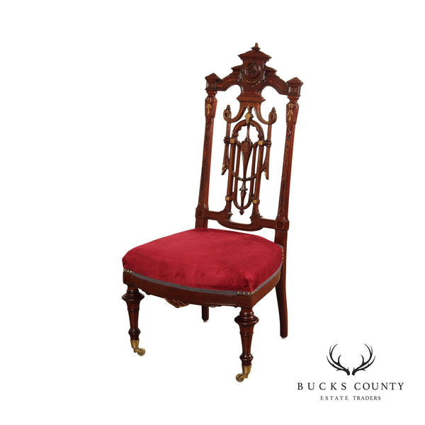 Antique Victorian Renaissance Carved Walnut Parcel Gilt Accent Chair
