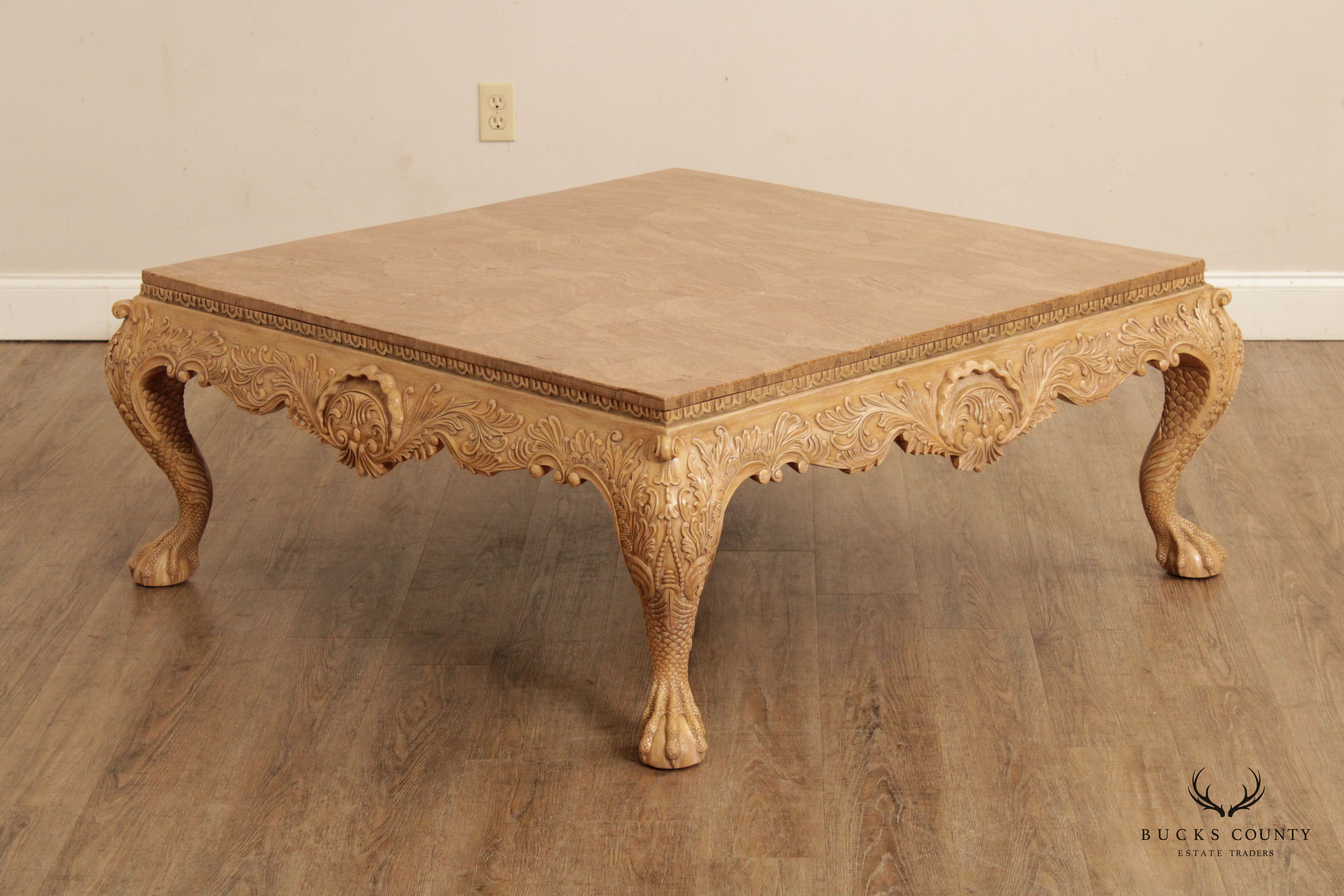 Maitland Smith Ornate Carved Square Coffee Table