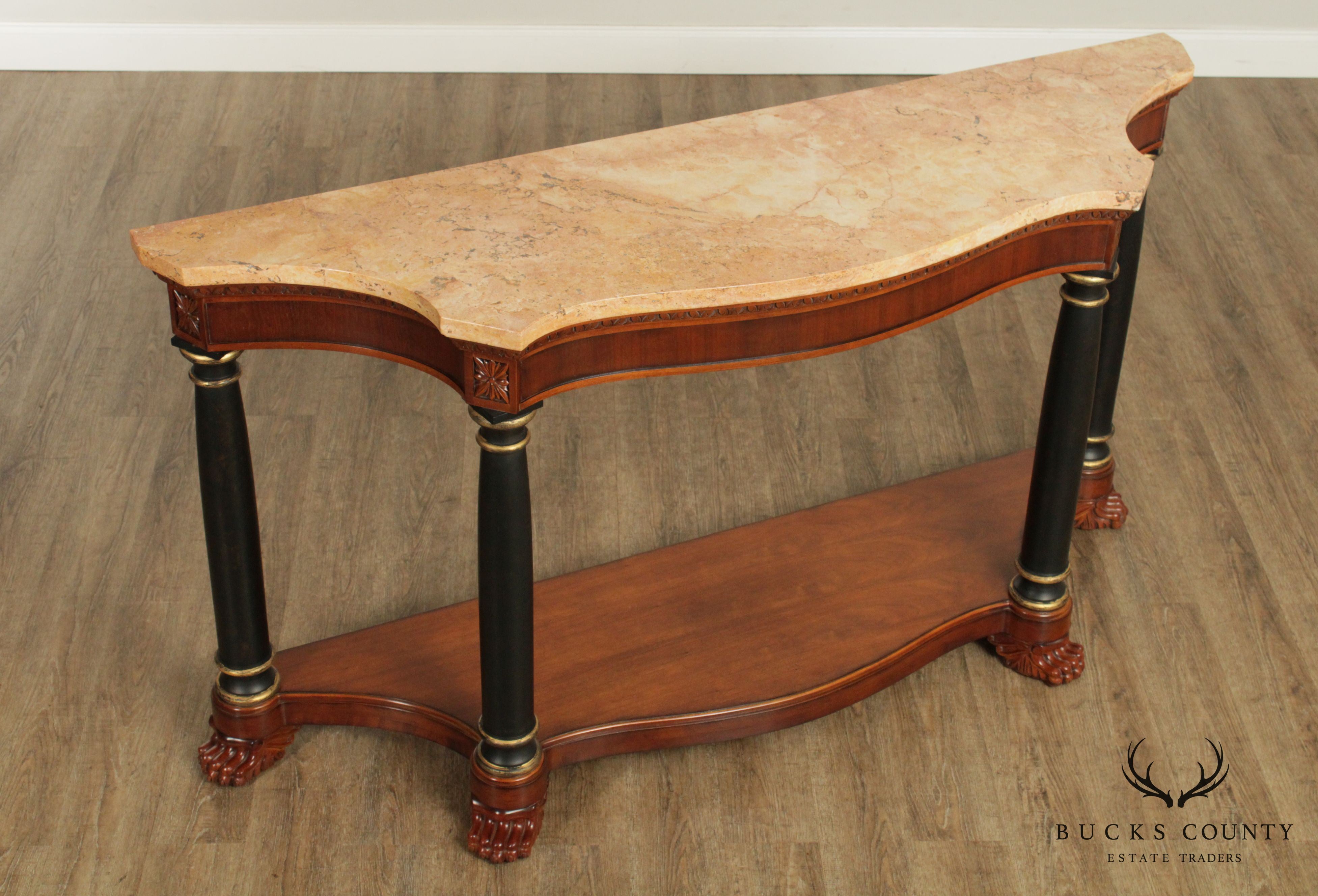 Quality Empire Style Serpentine Marble Top Console Table