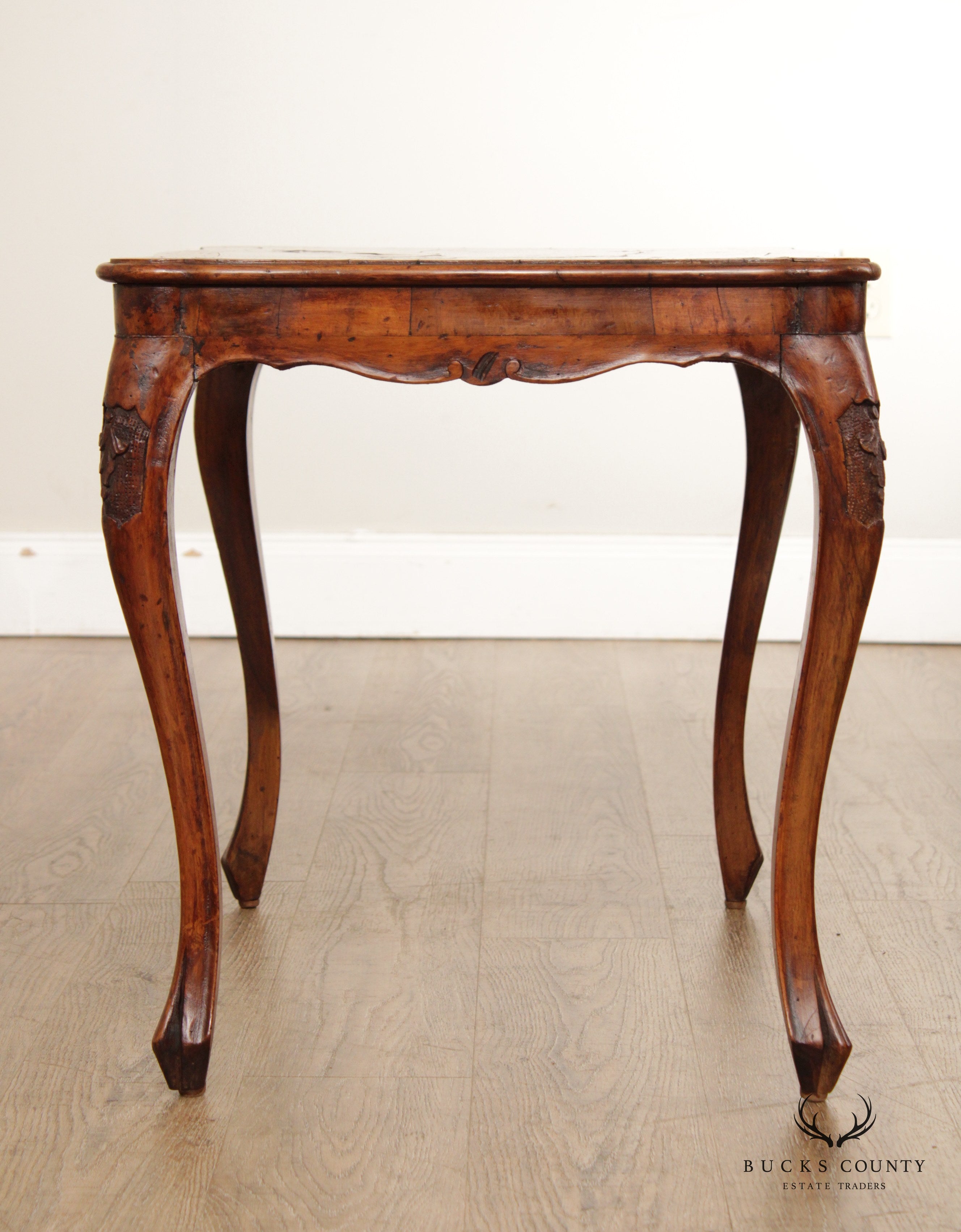 Italian Provincial Antique Walnut & Oyster Wood End Tables