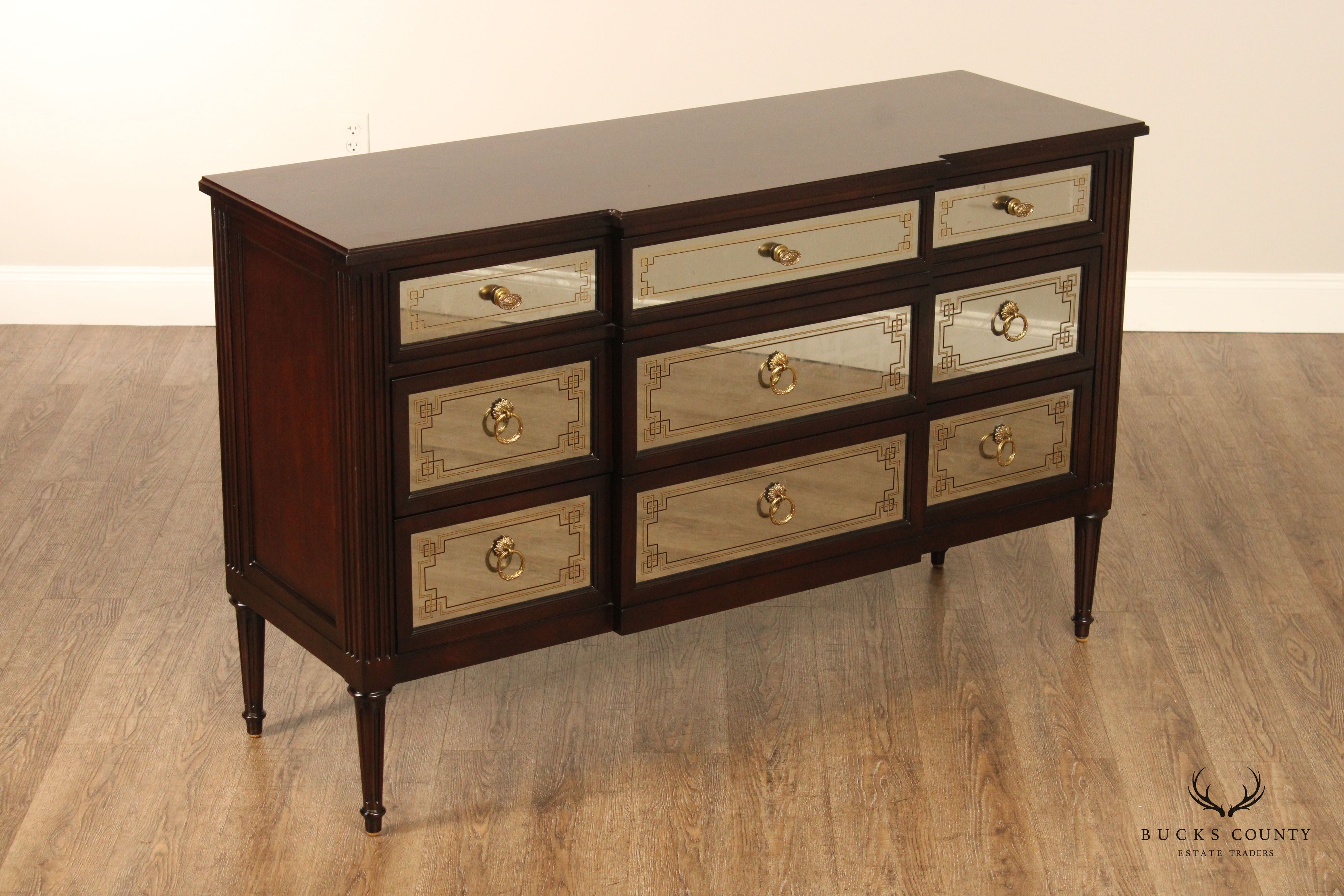 EJ Victor French Hollywood Regency Mirrored Triple Chest