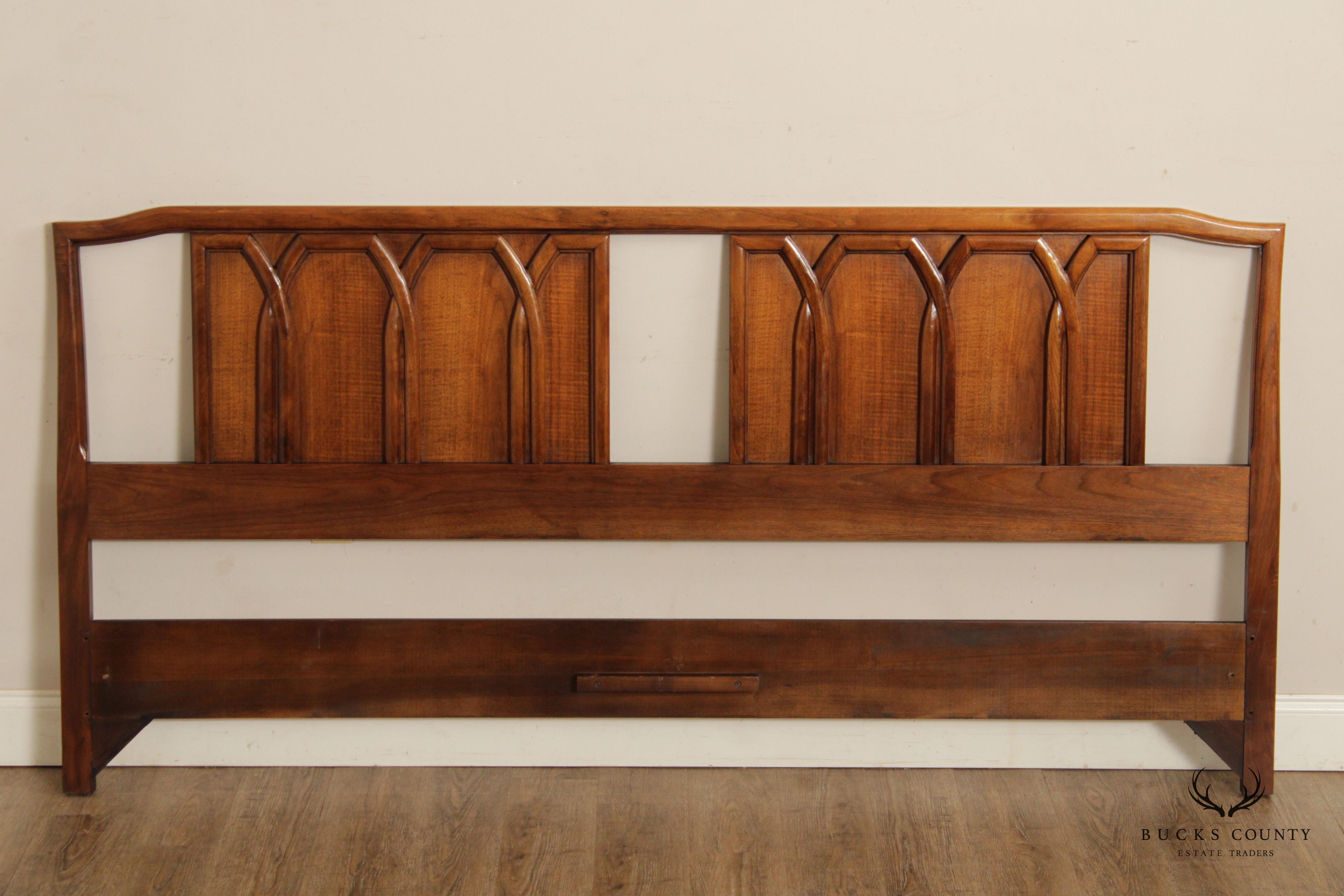 Mid Century Modern Sculpted Walnut King Size Headboard