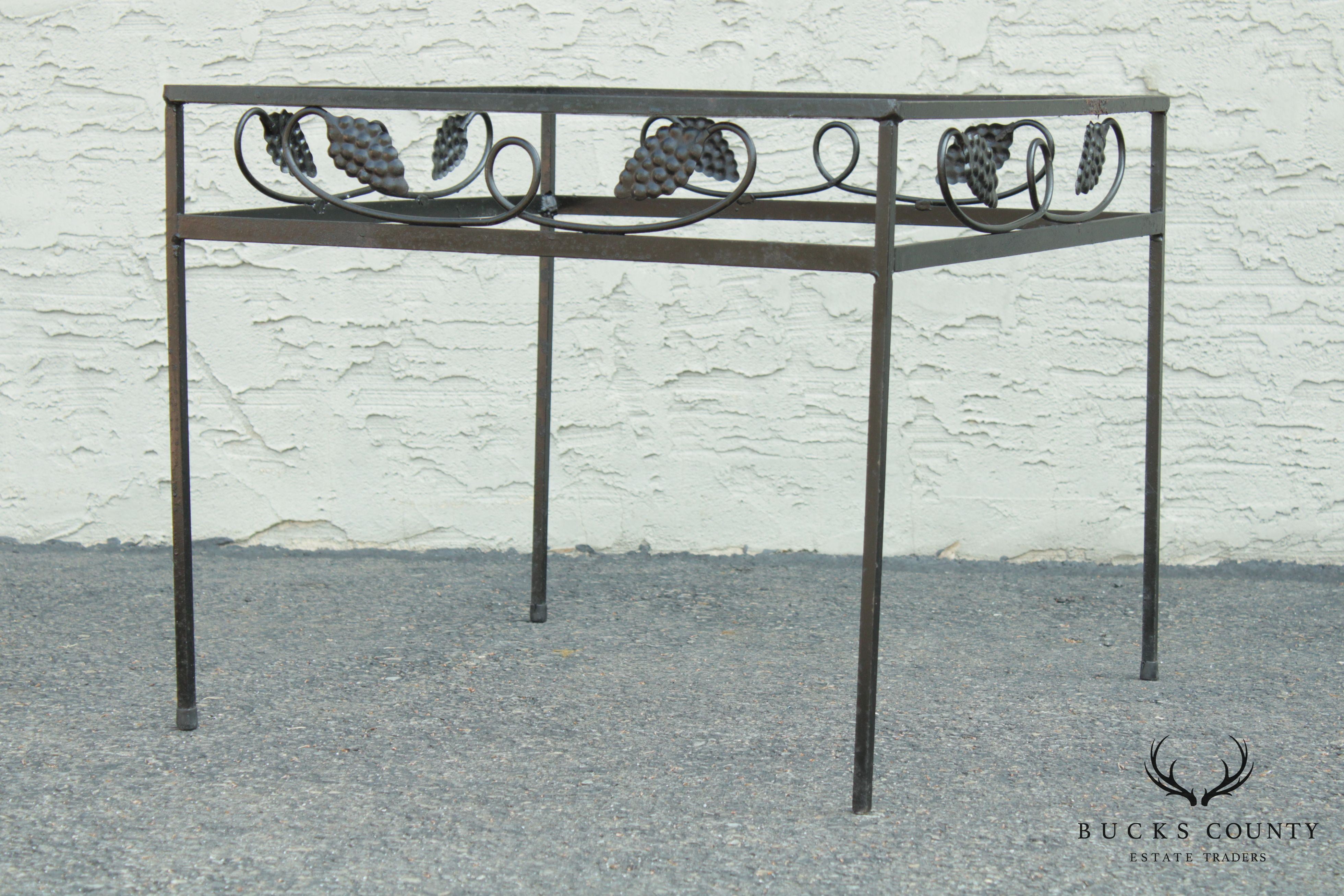 Vintage Wrought Iron Grape Pattern Garden Patio Side Table