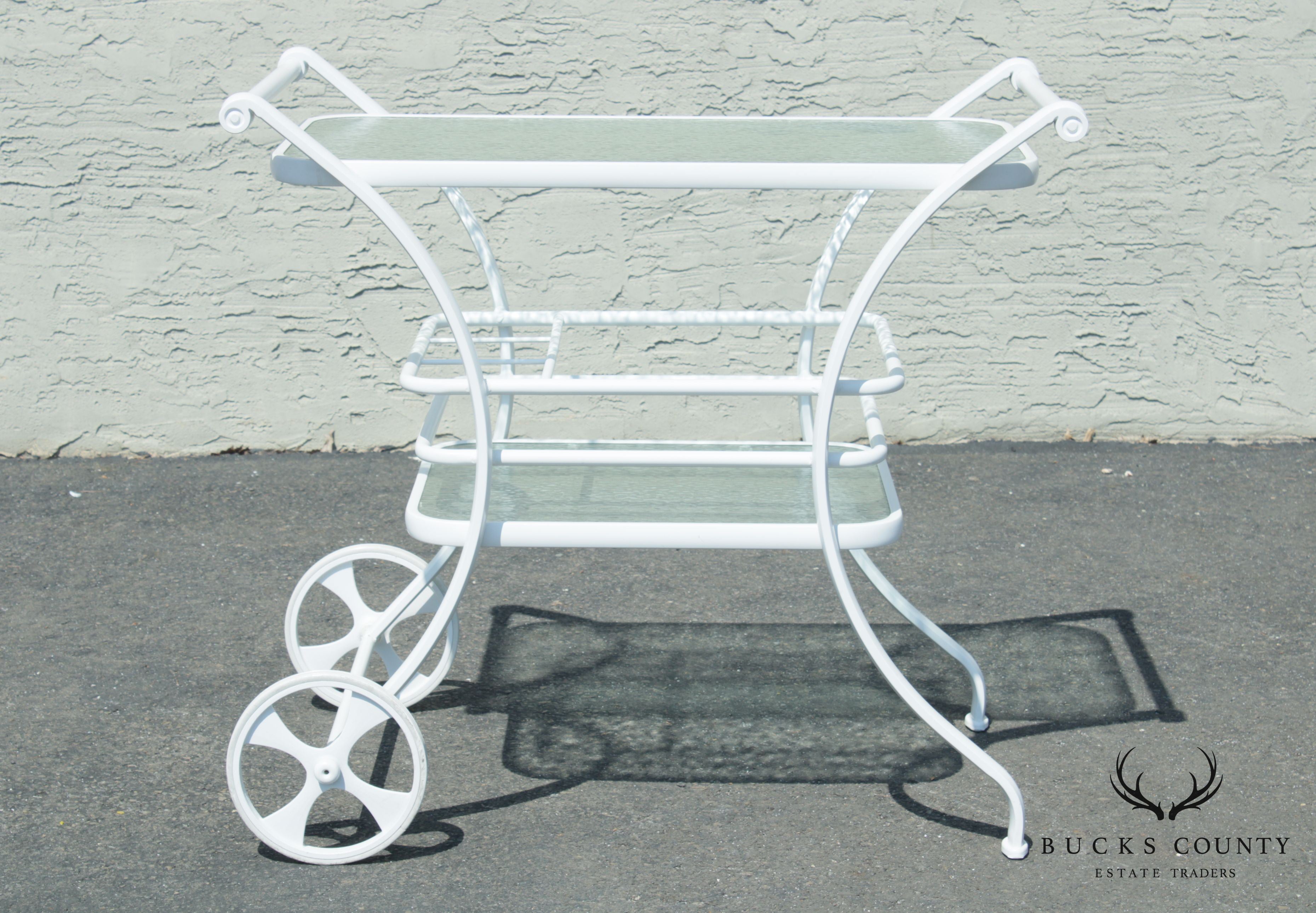 Quality White Aluminum & Glass Patio Serving Bar Cart