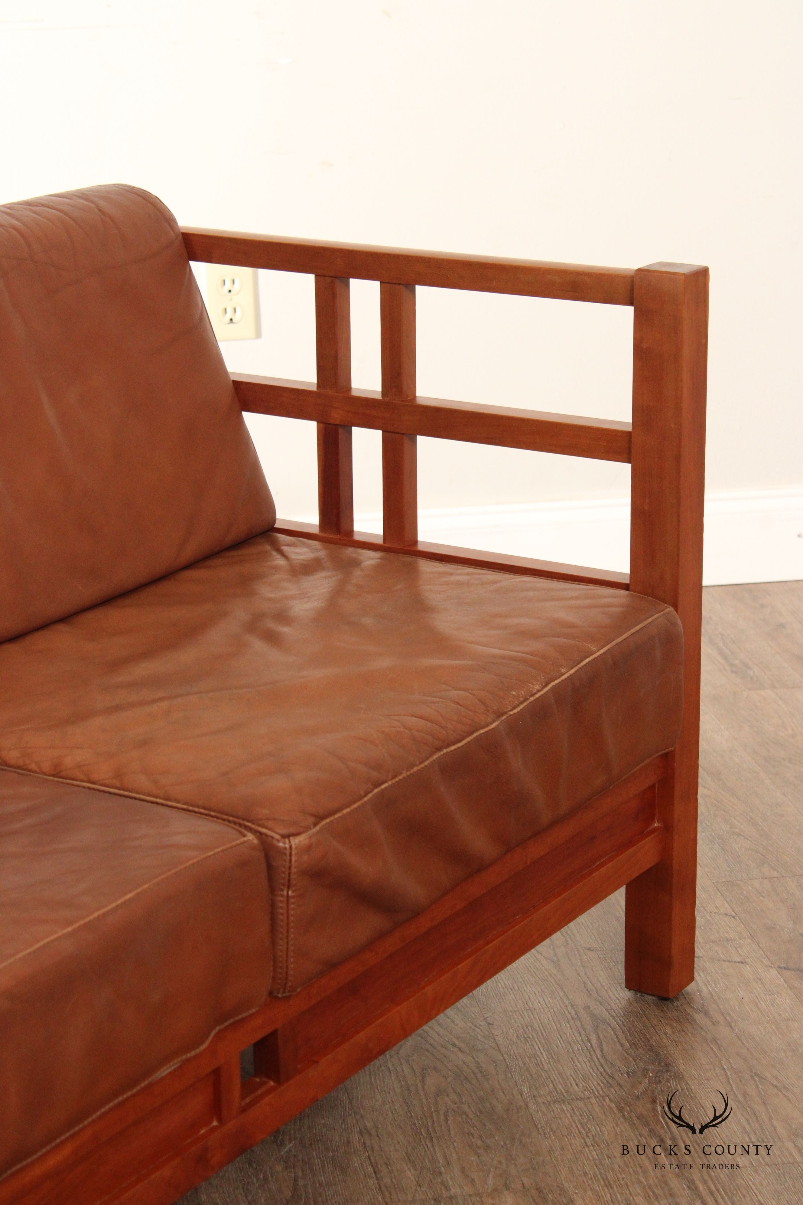 Thomas Moser Windward Cherry and Brown Leather Sofa