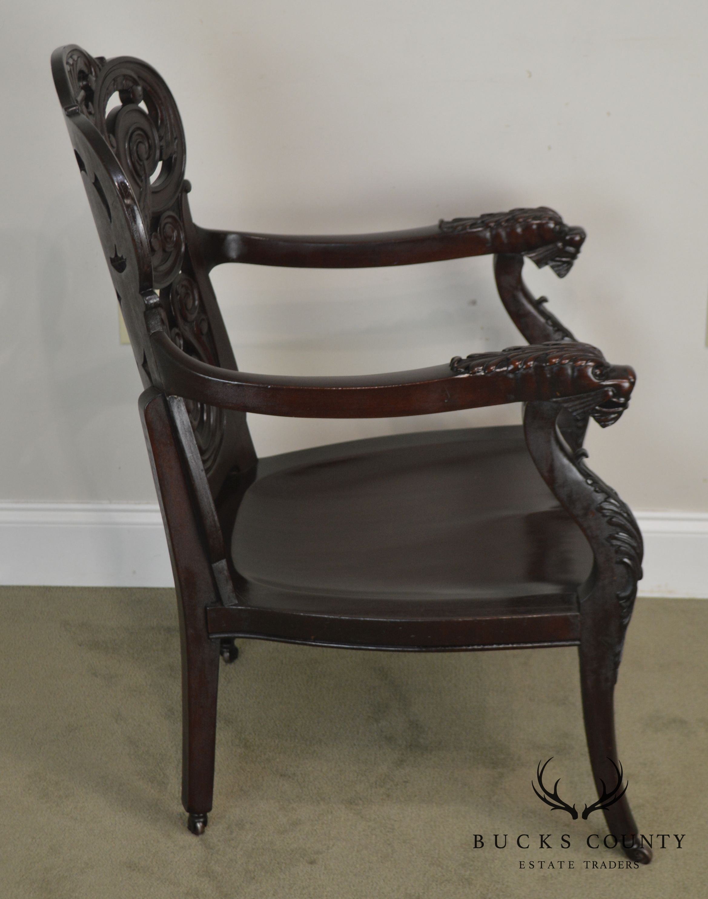 Antique 19th Century Renaissance Carved Mahogany Arm Chair