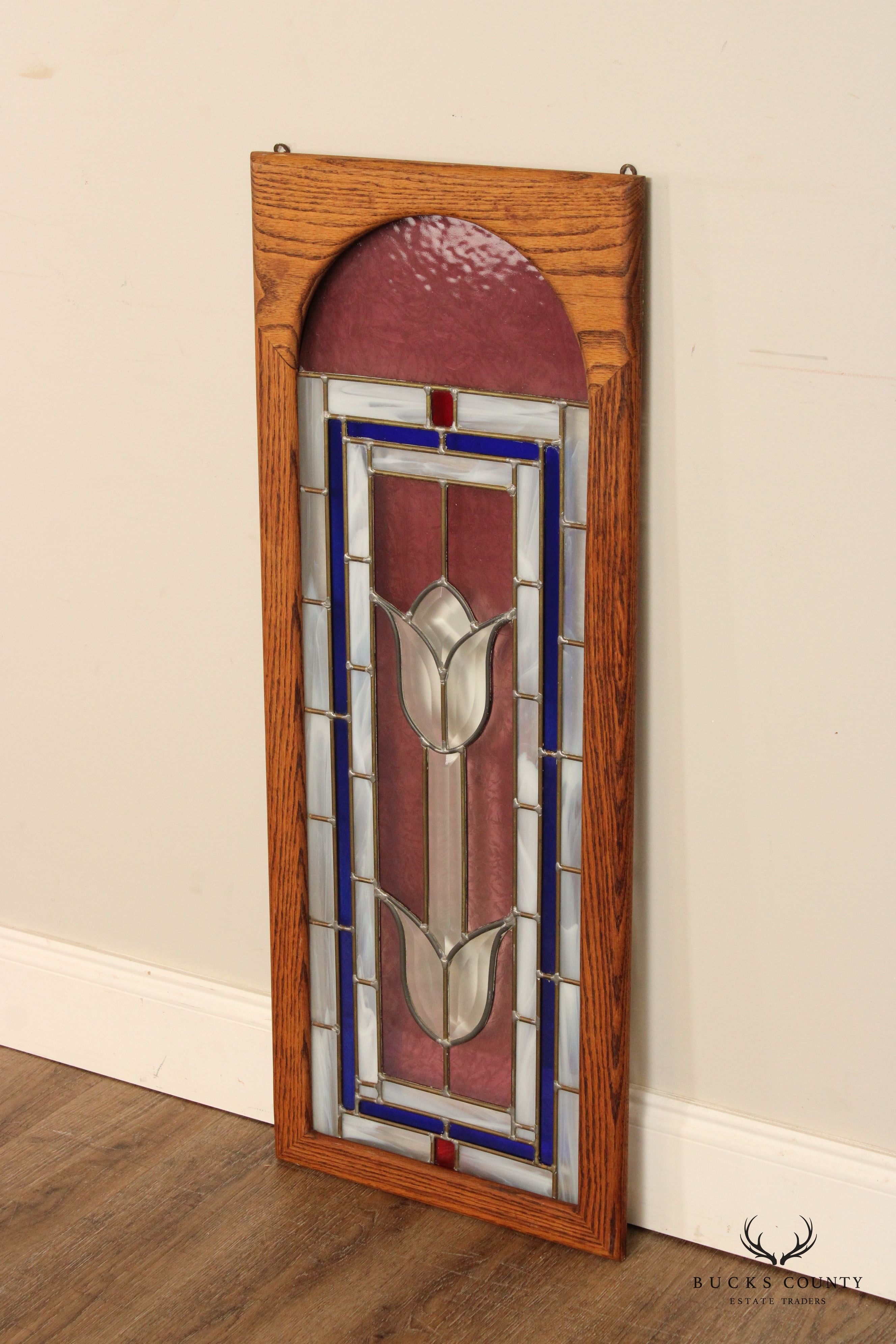 Arts and Crafts Style Stained Glass Transom Window