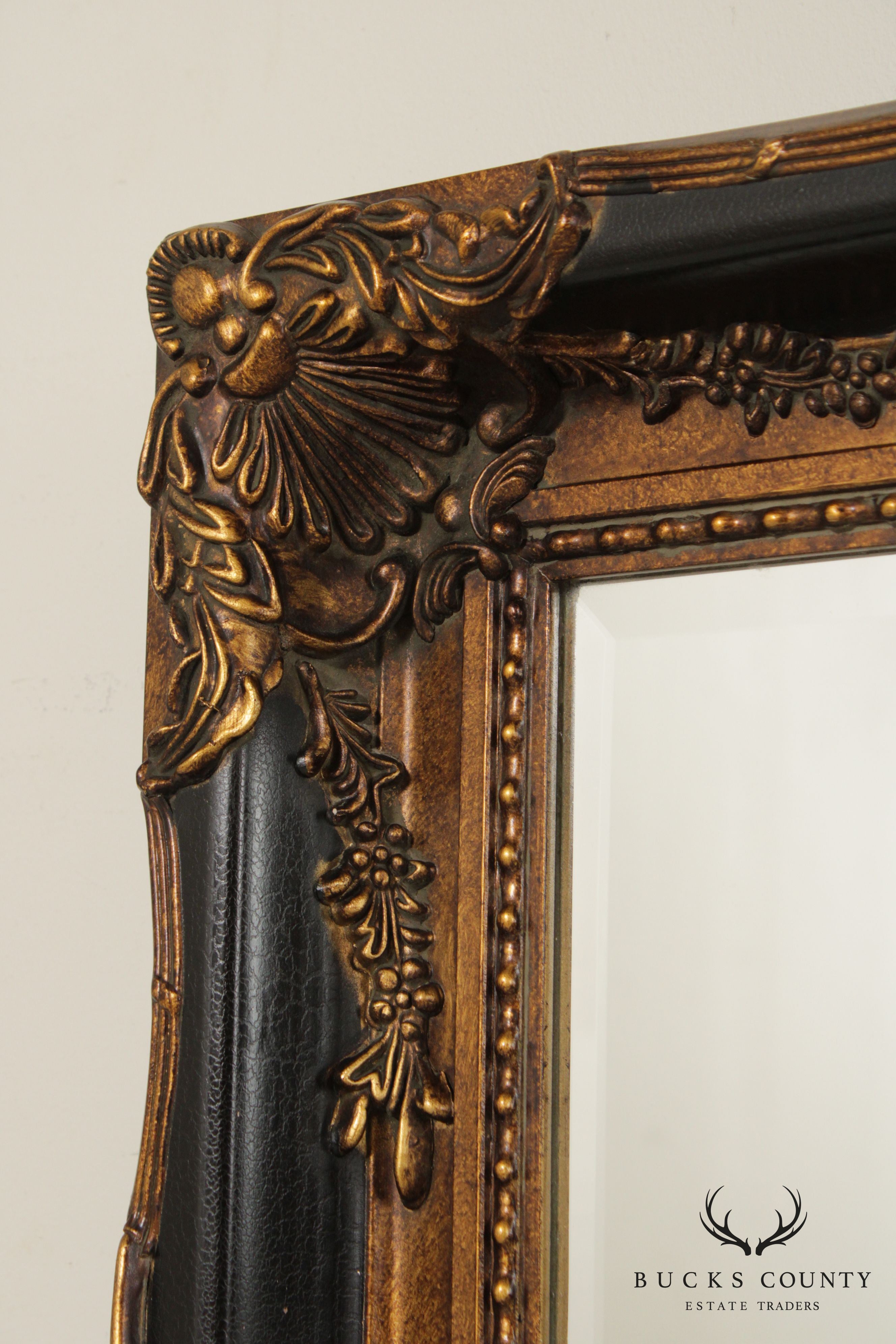 Victorian Style Black and Gold Carved Frame Beveled Mirror