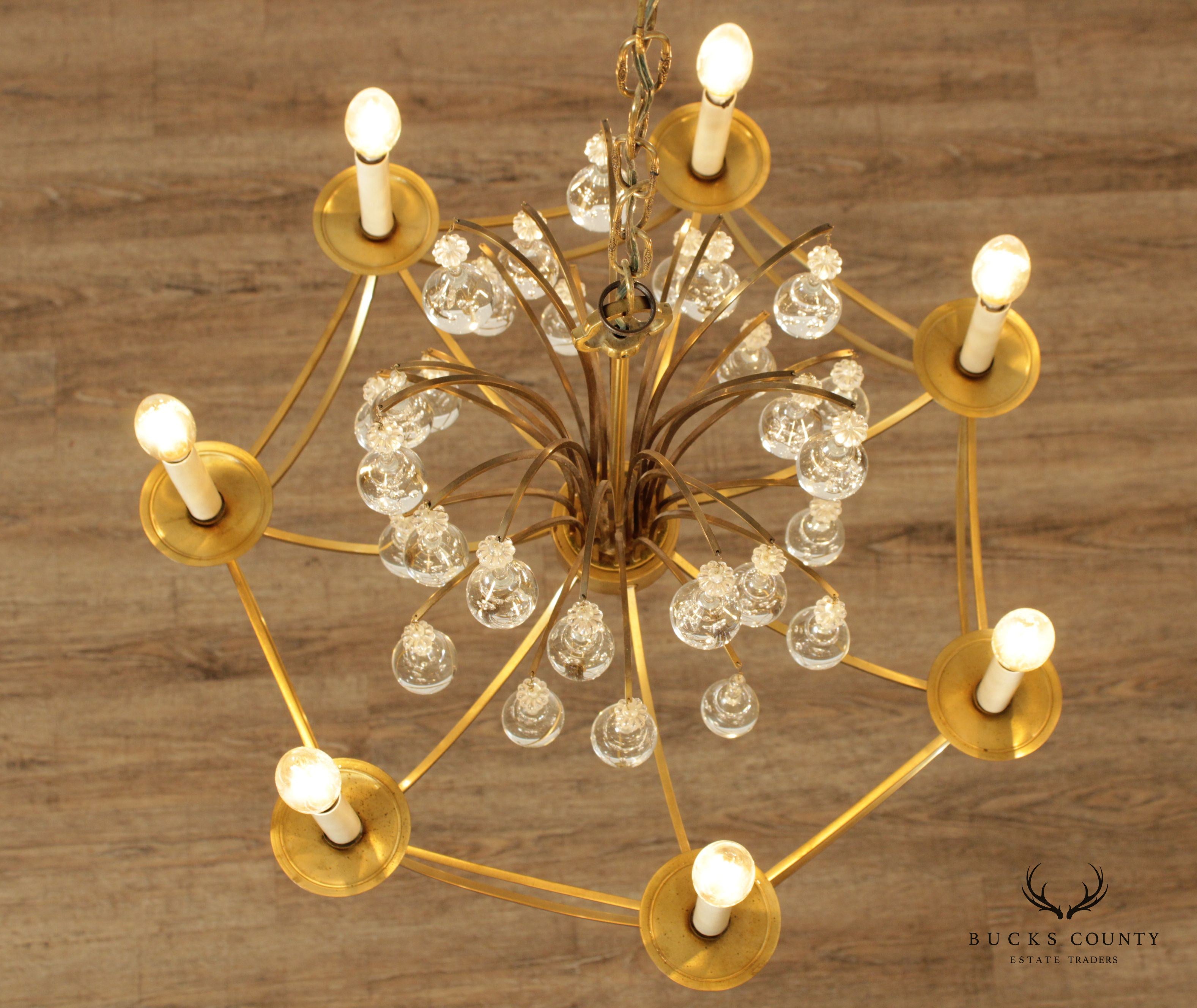 Hollywood Regency Brass and Crystal 7-Light Chandelier