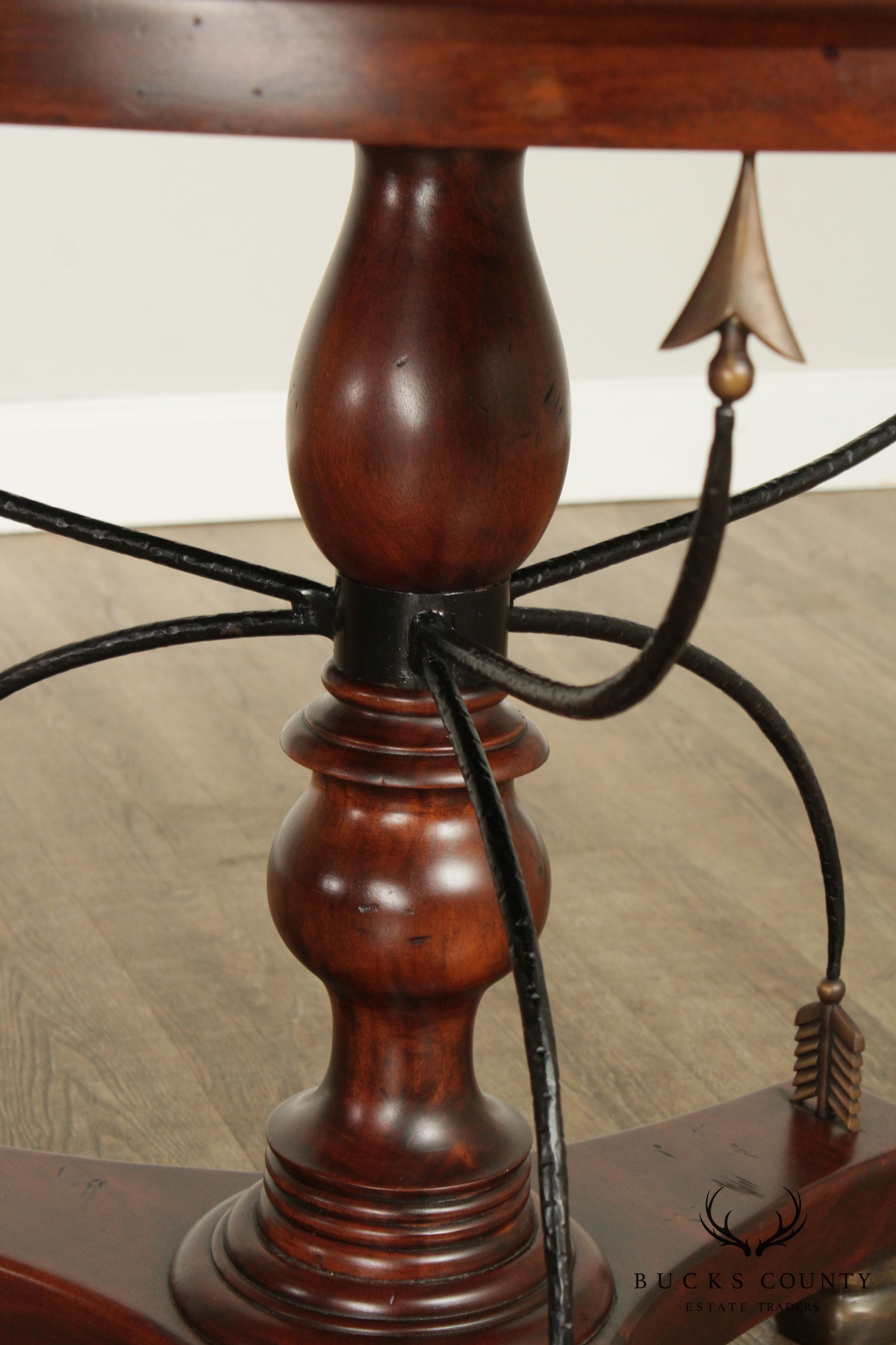 Neoclassical Style Round Solid Mahogany Center Table with Crossed Arrows, Bronze Claw Feet