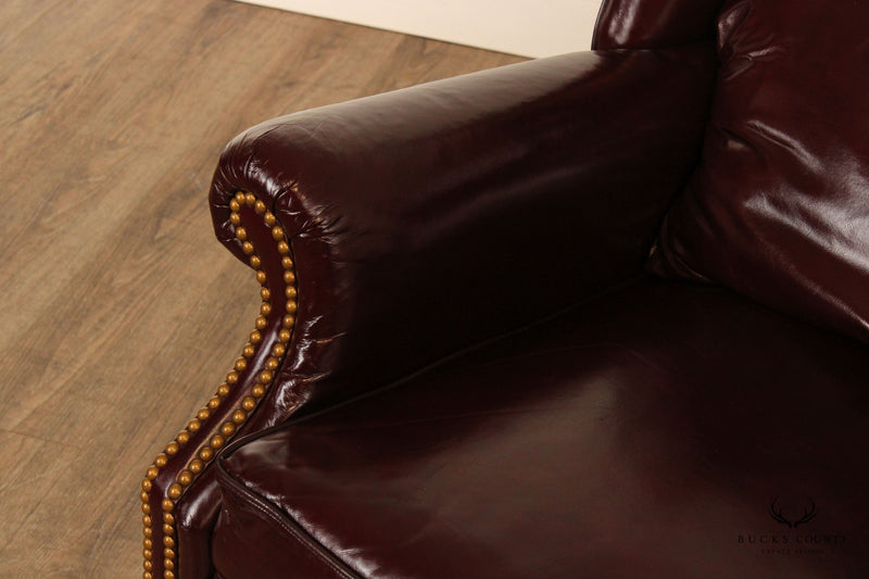 Lane Action Chippendale Style Oxblood Leather Reclining Wing Armchair