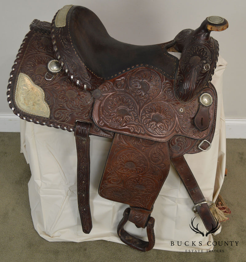 Billy Royal Vintage 15" Tooled Leather Show Saddle with Silver Braiding and Trim