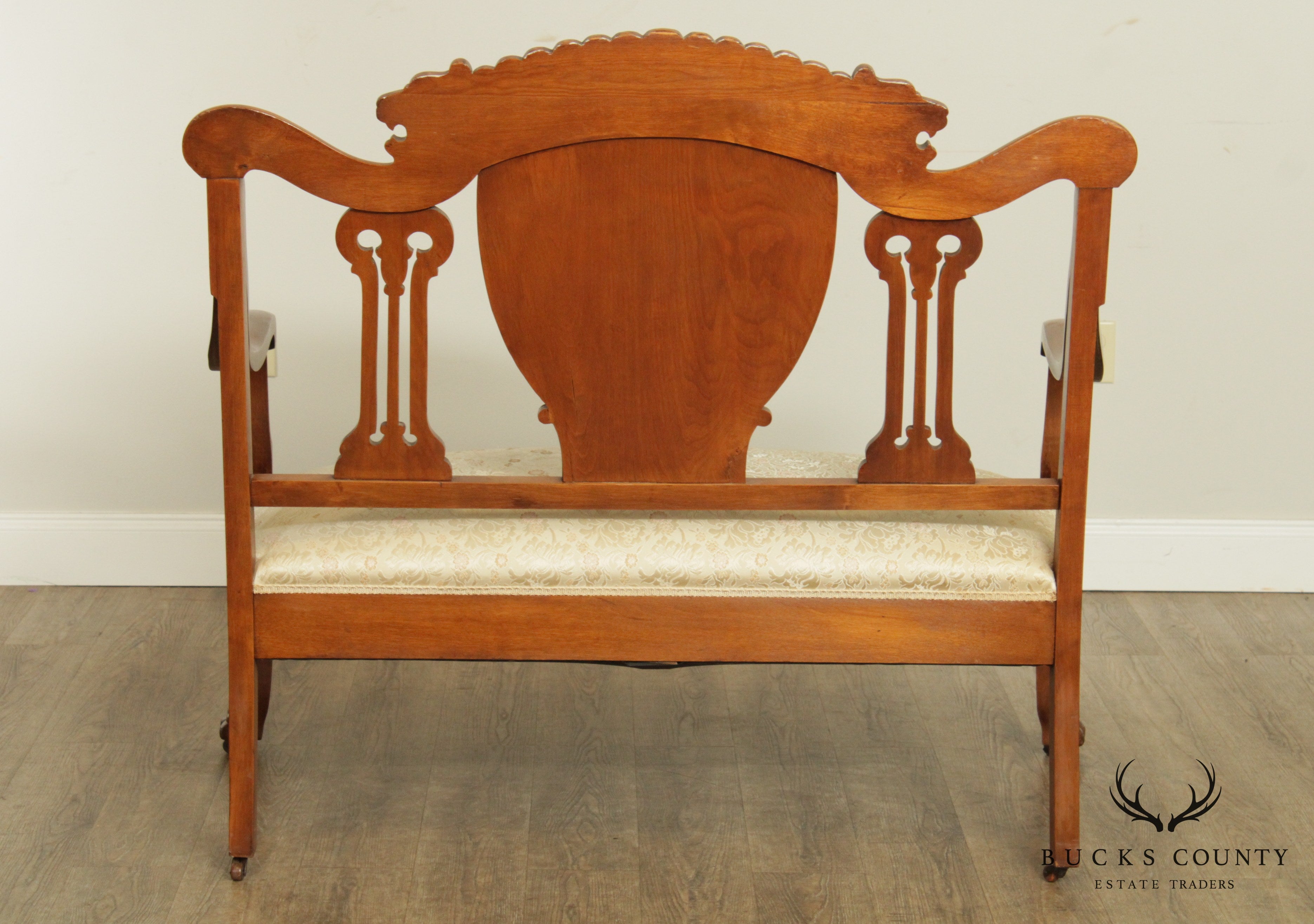 Antique Victorian Renaissance Revival Lion Carved Mahogany Settee