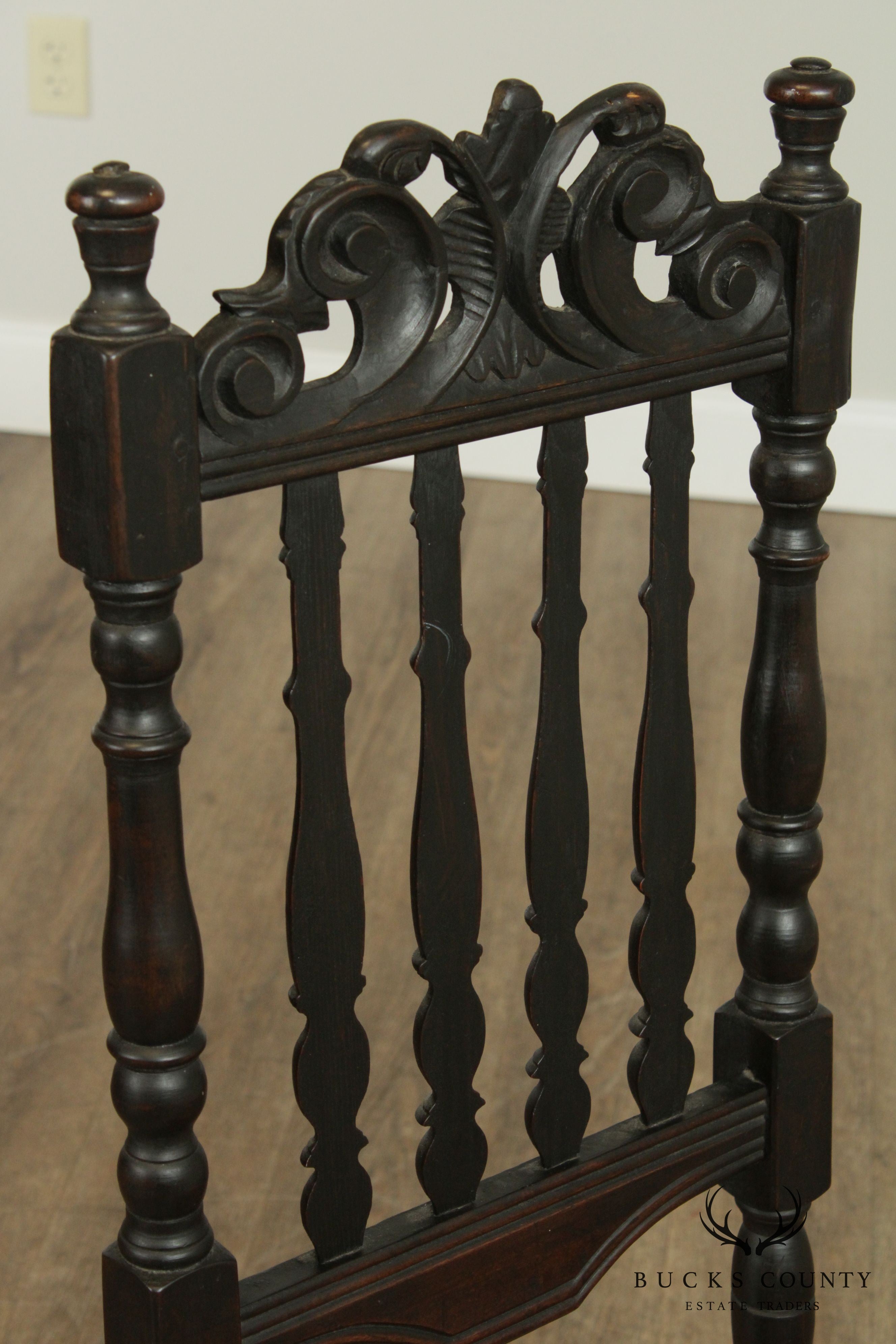 Custom Reproduction Carved Bannister Back, Rush Seat Side Chair