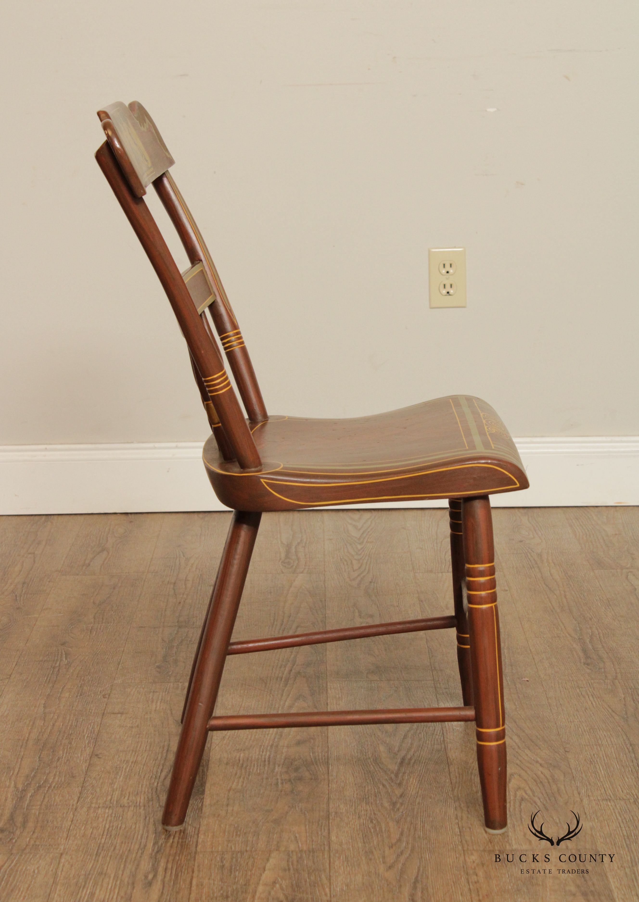 Set of Eight Grain Painted Plank Seat Dining Chairs