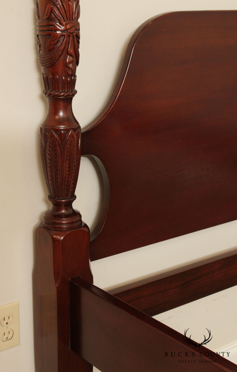 Link Taylor Solid Mahogany Queen Size Rice Carved Poster Bed