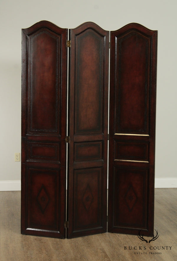 Maitland Smith Vintage Leather Wrapped Folding Screen