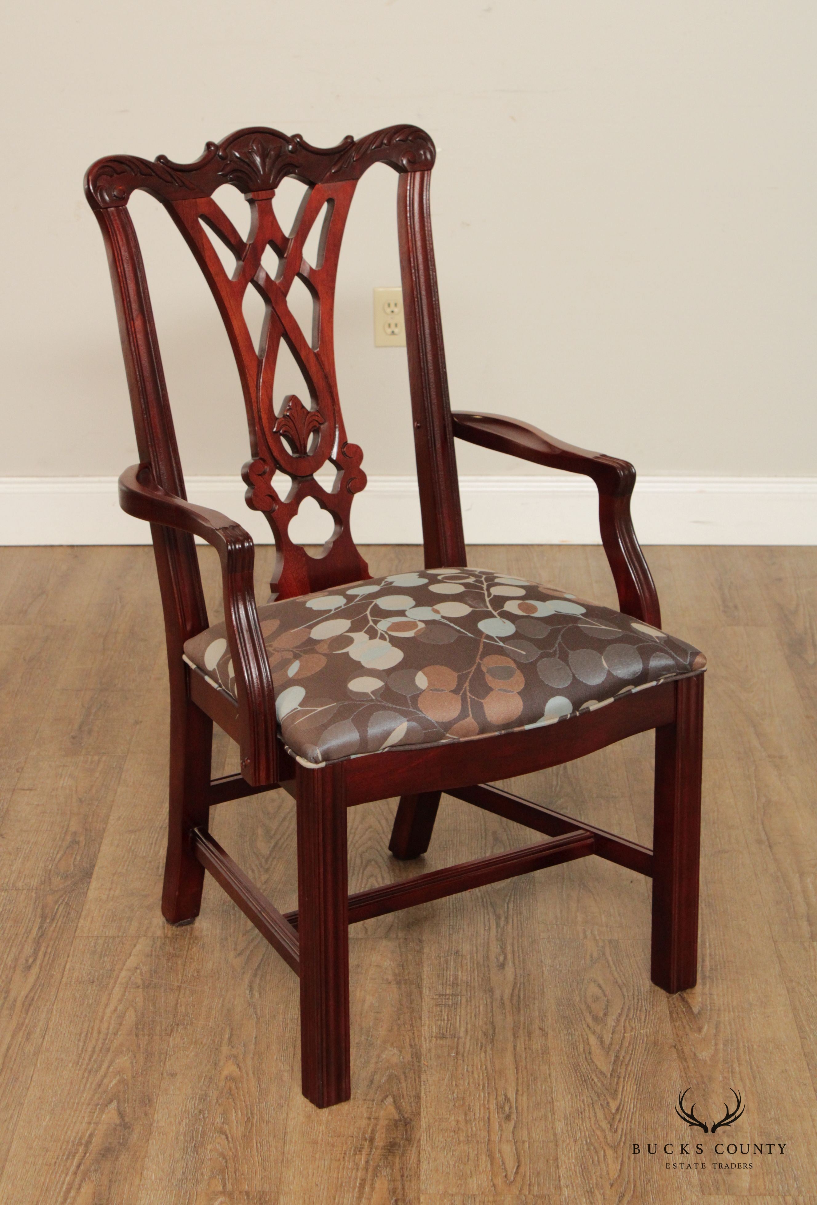 Thomasville Chippendale Style Set of Eight Carved Mahogany Dining Chairs