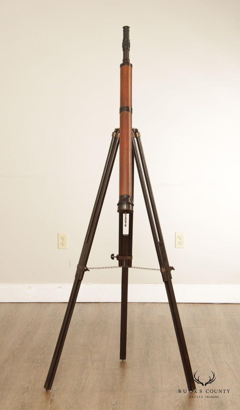 Decorative Wood and Brass Tripod Floor Telescope