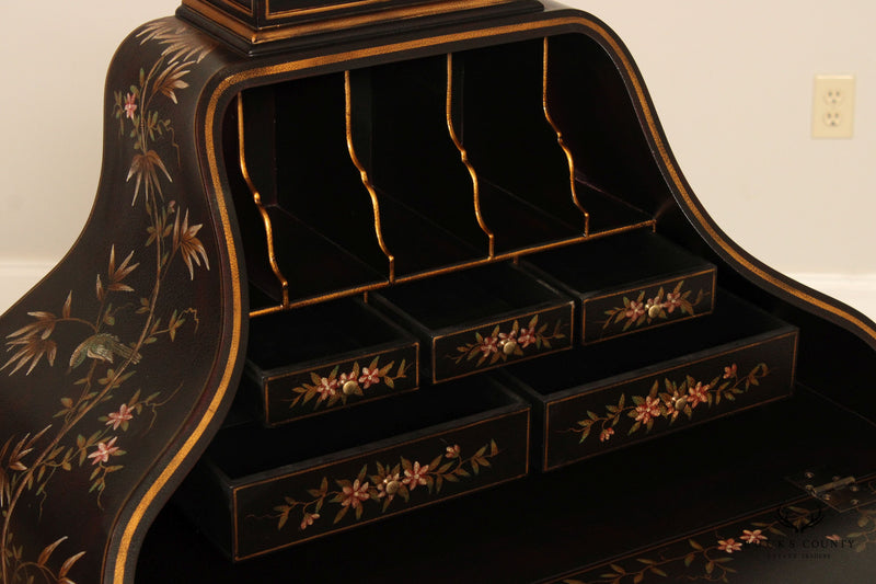 Chinoiserie Decorated Black Lacquer Drop-Front Secretary Writing Desk