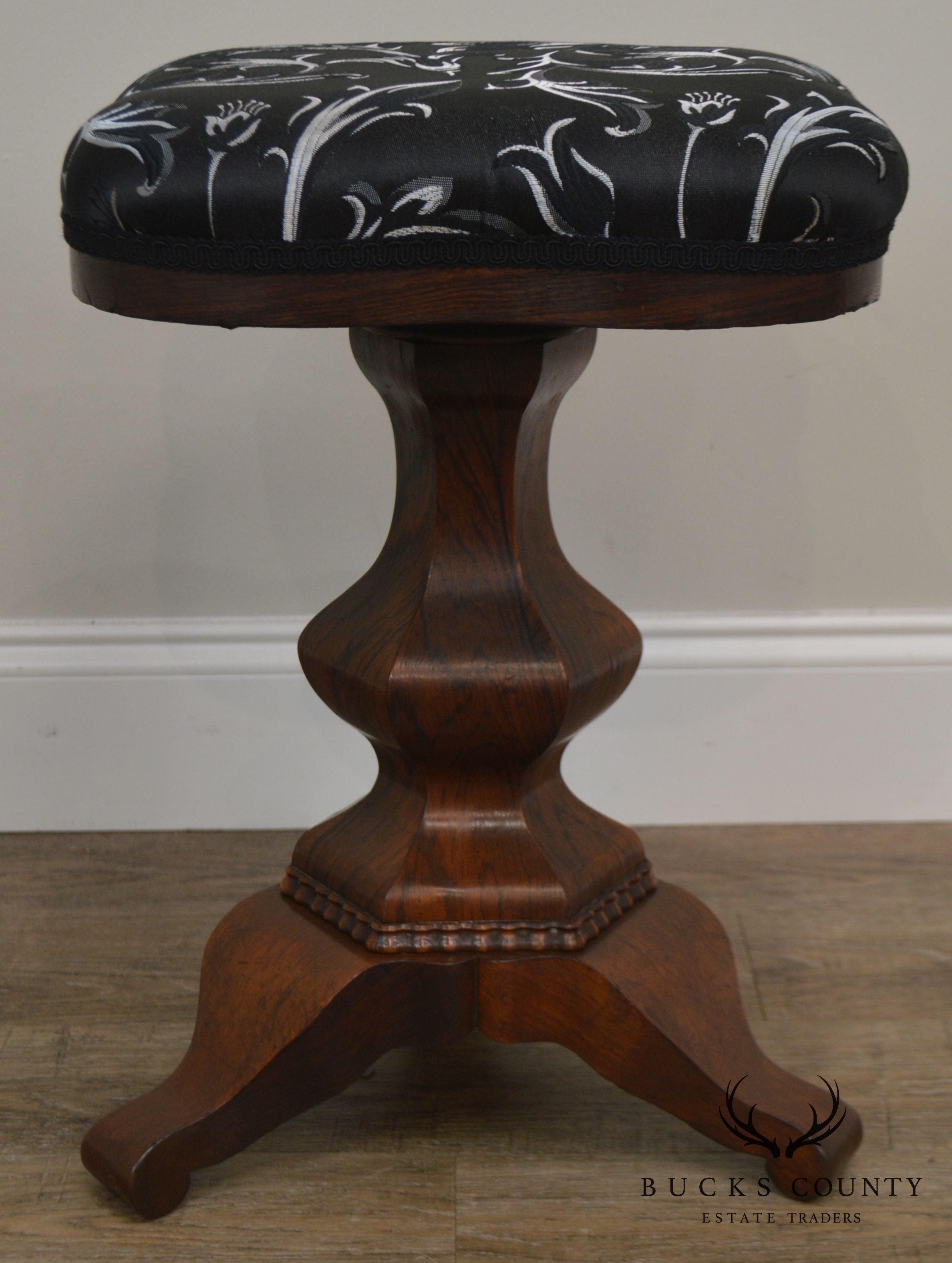 American Empire Antique Rosewood Revolving Adjustable Piano Stool