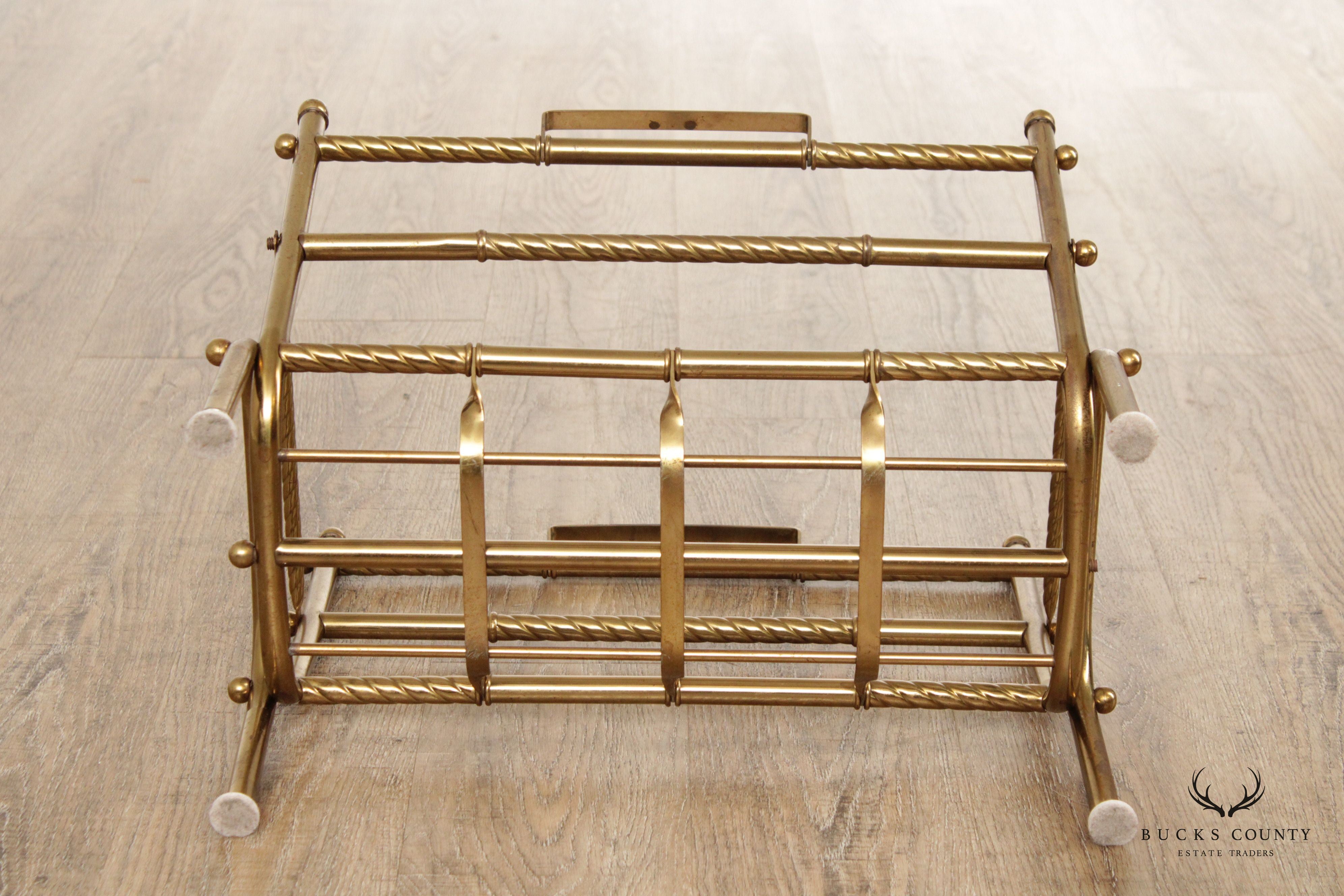 Vintage Hollywood Regency Brass Magazine Rack