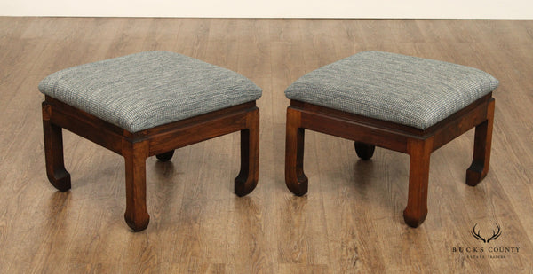 Chinese Ming Dynasty Style Vintage Pair of Custom Upholstered Stools