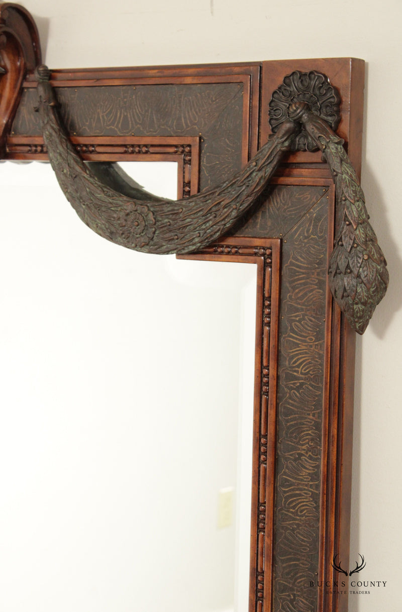 LaBarge Renaissance Style Mahogany And Bronze Swag Wall Mirror