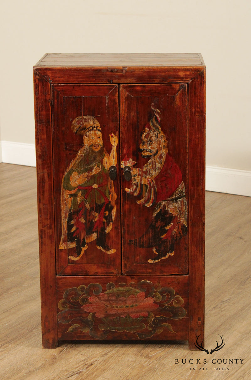Vintage Chinese Expert Hand Painted Small 2 Door Cabinet