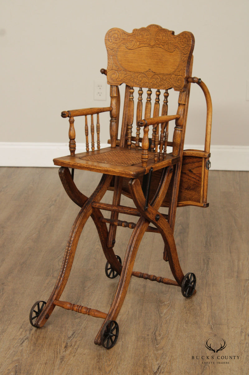Antique Victorian Oak Combination High Chair