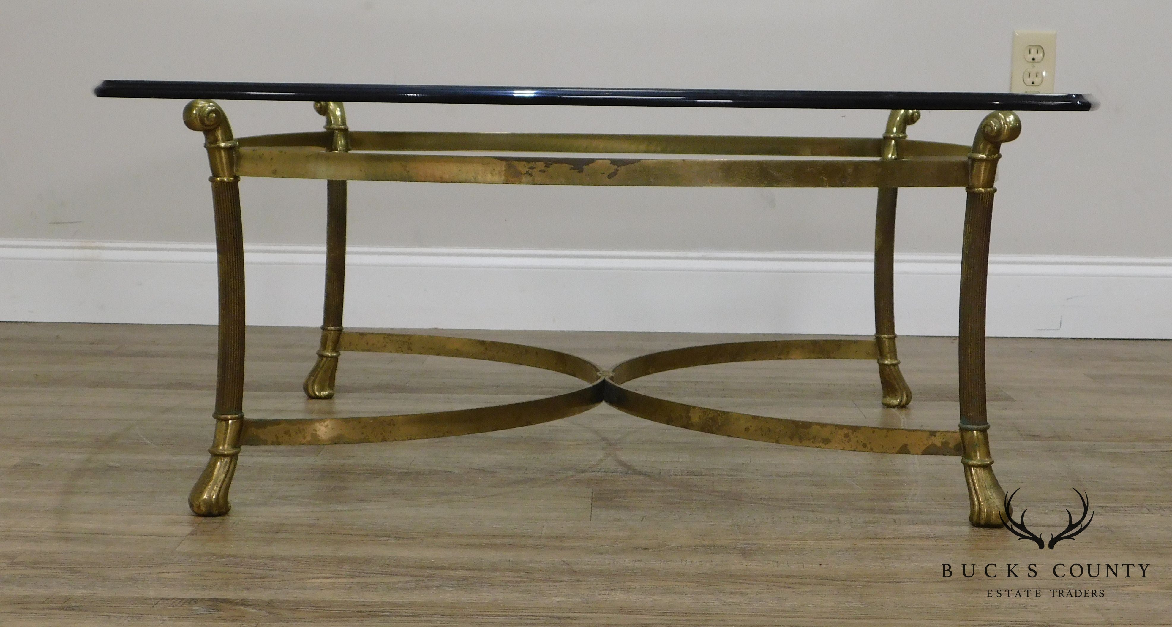 Quality Vintage Brass Base Glass Top Coffee Table