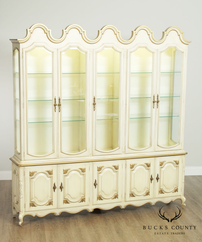 Hollywood Regency Louis XV Style Cream & Gold Painted Display Cabinet