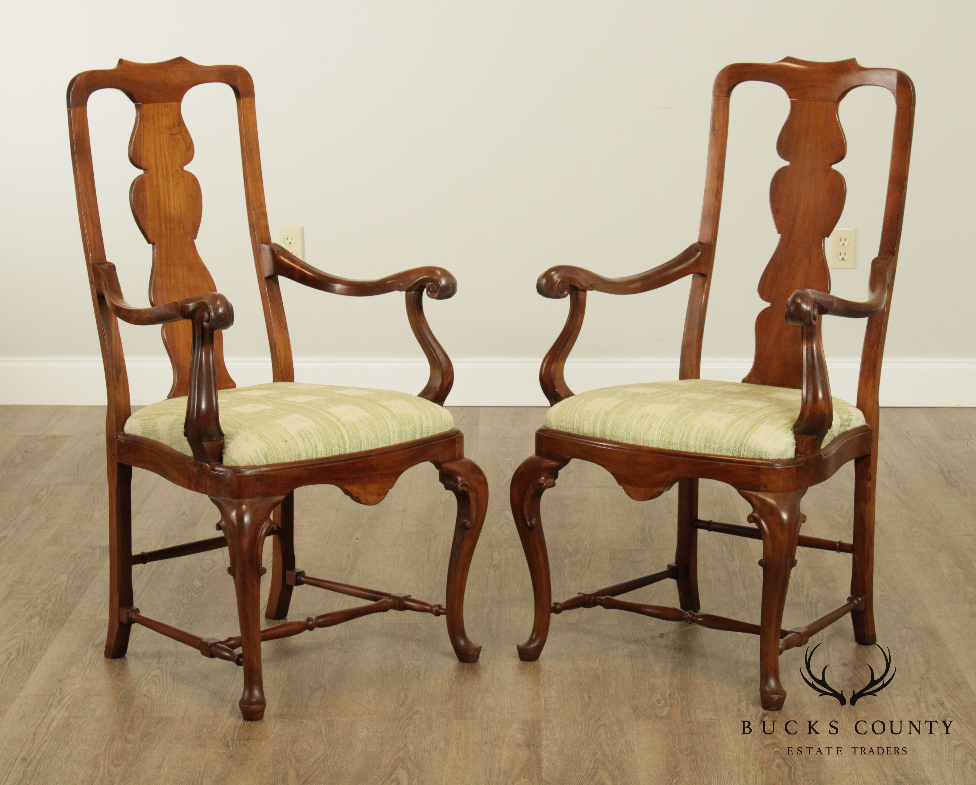 Italian Walnut Vintage Pair Armchairs