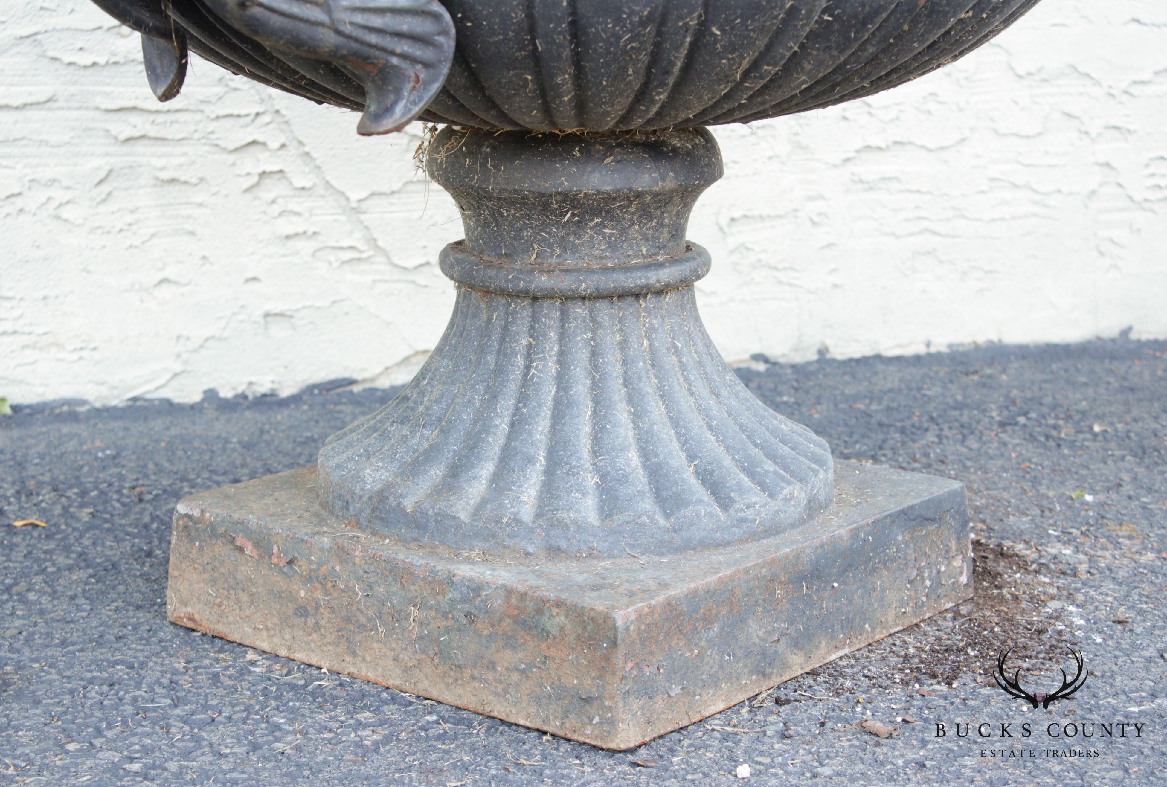 Large Vintage Pair Cast Iron Garden Urns