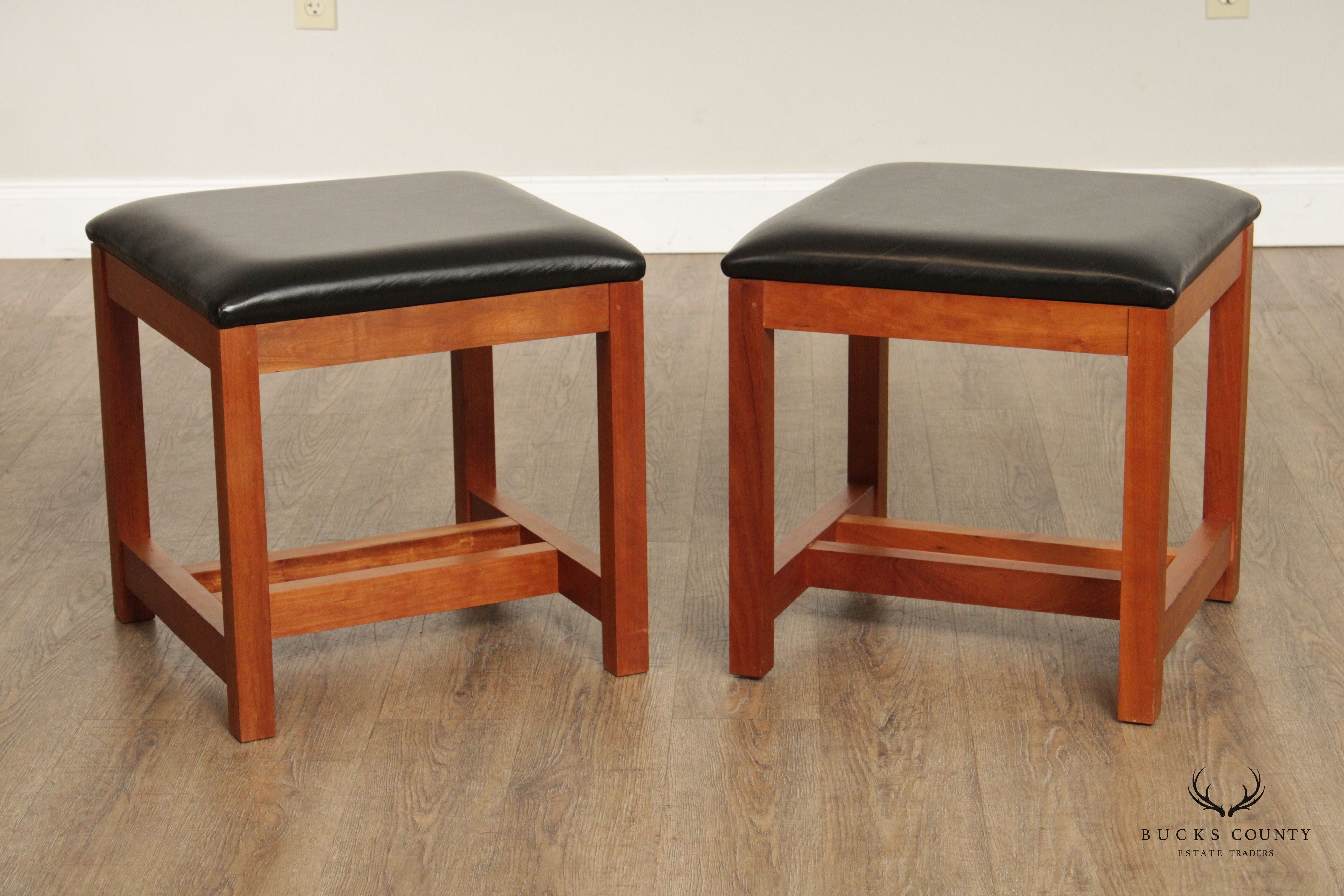 Thomas Moser Mission Style Cherry and Black Leather Ottomans