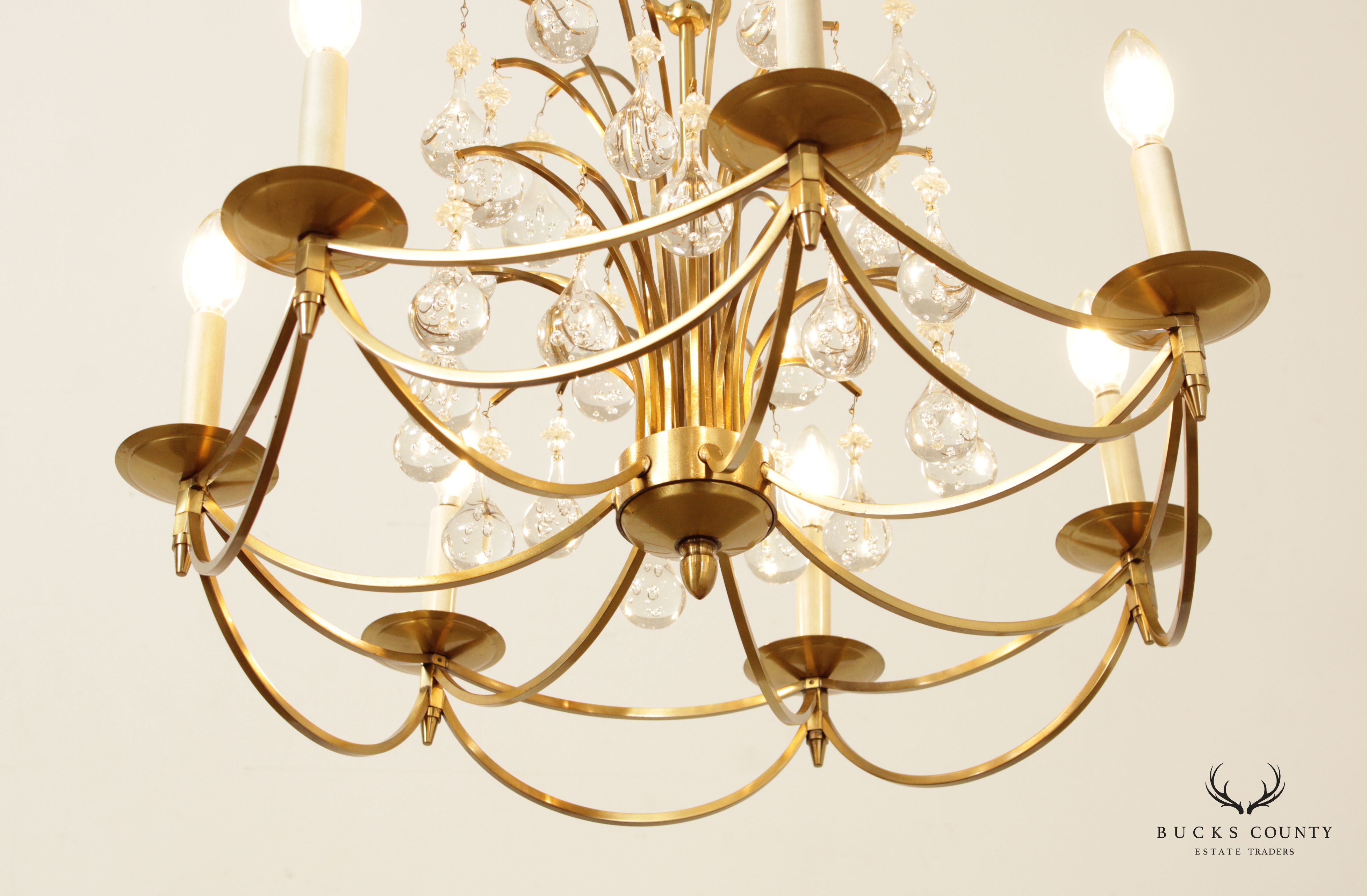 Hollywood Regency Brass and Crystal 7-Light Chandelier